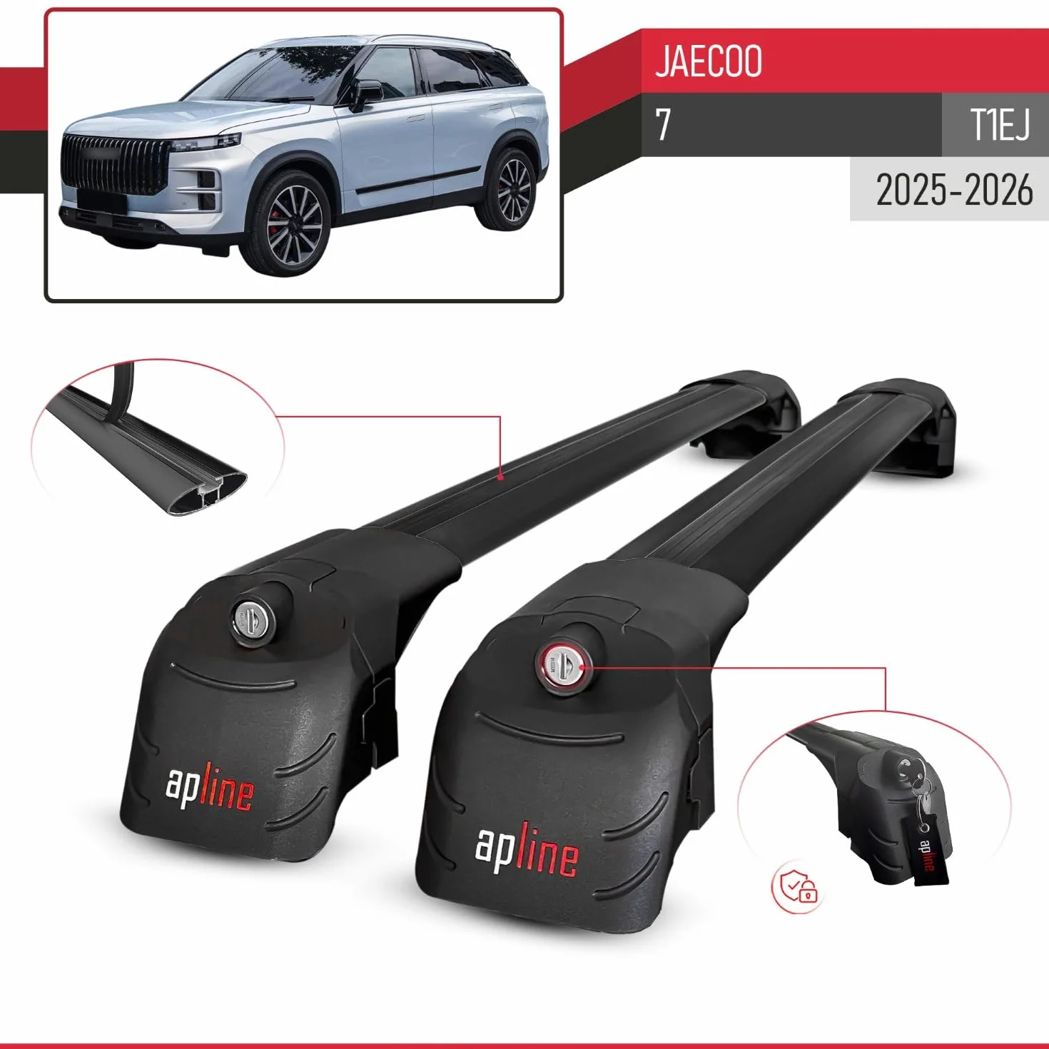 Aluminiowy bagażnik dachowy kompatybilny z JAECOO 7 (T1EJ) 2025-2026 czarne 2 poprzeczki