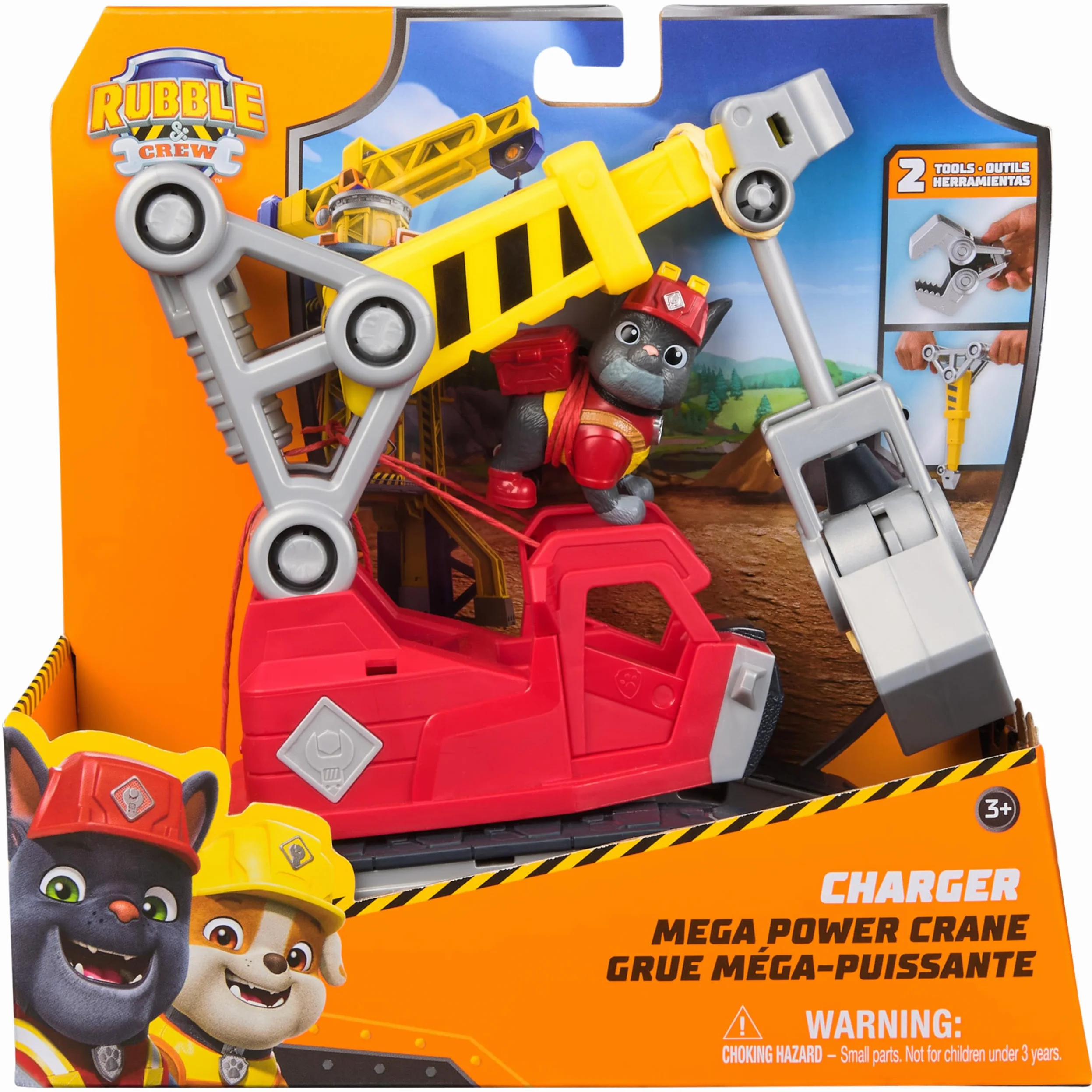 Mega Power Crane firmy Rubble & Crew, zabawkowa ciężarówka z figurką ładowarki i 2 odłączanymi narzędziami, zabawki dla dzieci PAW Patrol dla chłopców i dziewczynek w wieku od 3 lat