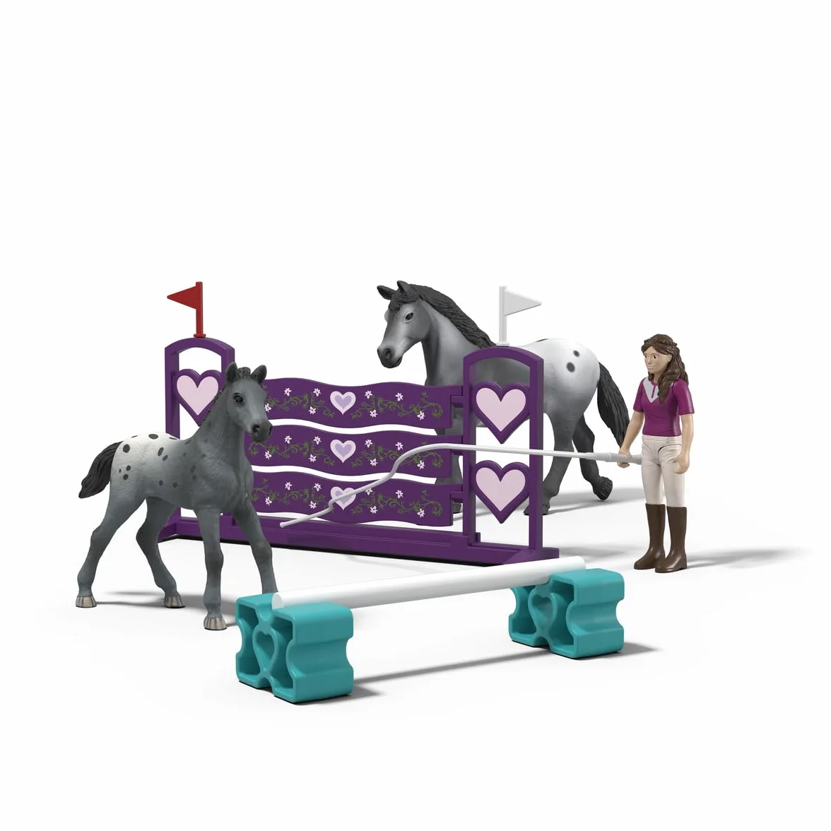 schleich HORSE CLUB | Trening turniejowy Lisy 42776 | Zestaw z koniem, źrebięciem, ruchomą figurką Lisy, przeszkodami i akcesoriami jeździeckimi | Zabawka konie od 5 lat | 7 elementów