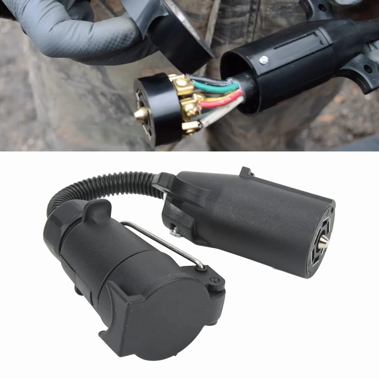 Aramox Adapter Wtyczki Przyczepy 7-drożny, Okrągłe Złącze Okablowania 7-stykowe, Konwerter Gniazda Europejskiego na Wtyczkę Amerykańską do Ciężarówki RV