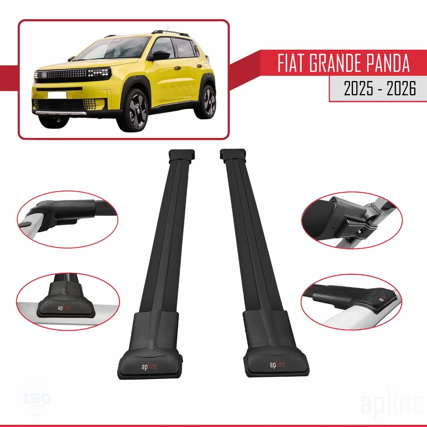 Aluminiowe poprzeczki dachowe Fiat Grande Panda 2025-2026 FLY Czarny 2 szt.