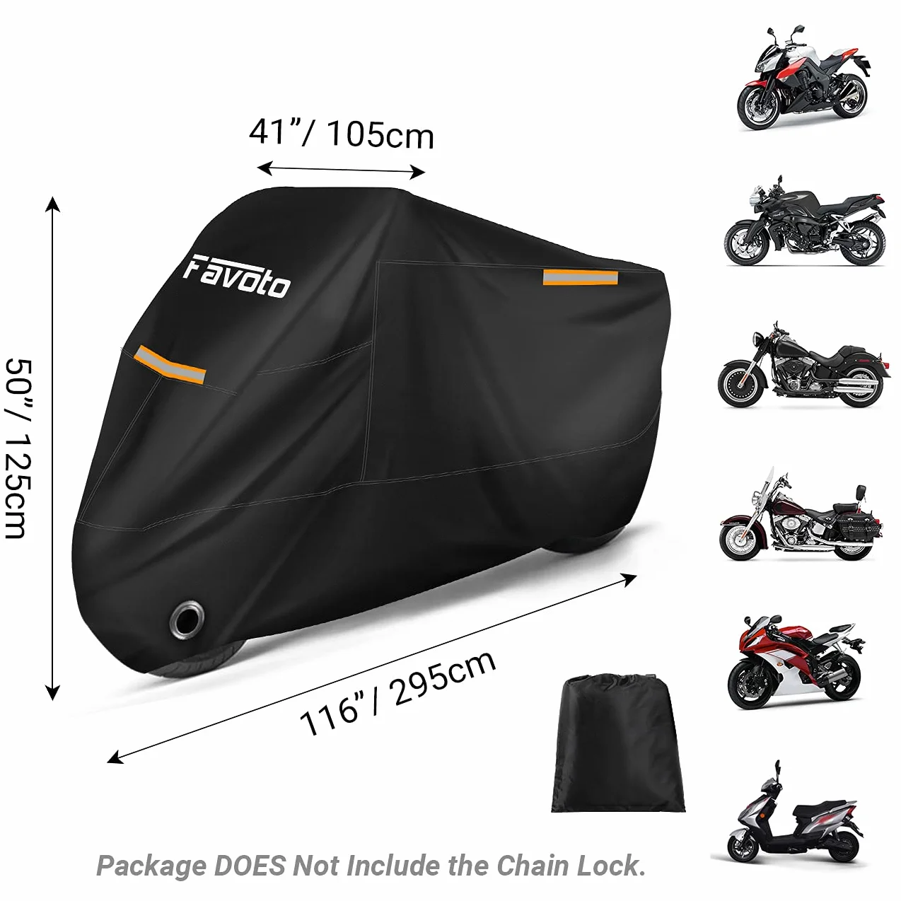Favoto Pokrowiec na motocykl XXXXL 210T Oxford wodoodporny pyłoszczelny 295x105x125 cm