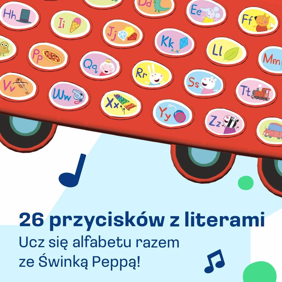Trefl, VTech - Peppa Pig, Literkowy Samochodzik Peppy - Edukacyjna Zabawka Elektroniczna, Litery i Ich Wymowa, Gry, Nauka z Bohaterami Bajki Świnka Peppa, Zabawka dla Dzieci od 2 lat