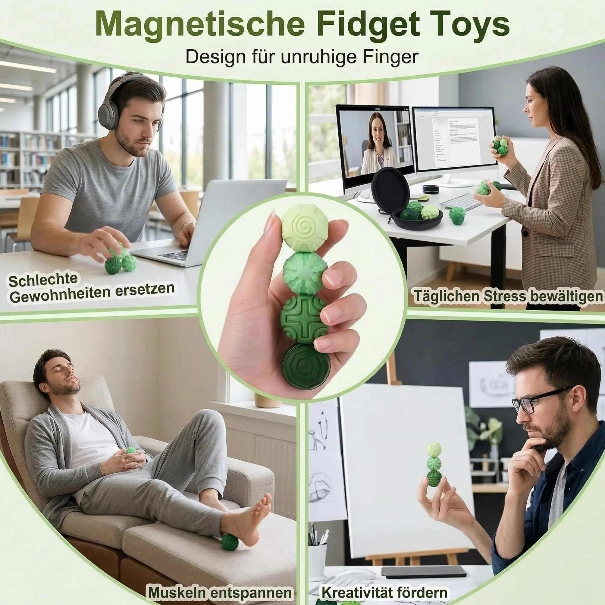 Magnetyczne silikonowe piłki, Fidget Toys dla dorosłych i młodzieży, zestaw 4 sztuk, redukujące stres, zabawki sensoryczne w przypadku ADHD i stanów lękowych, gadżety na biurko, prezent dla kobiet