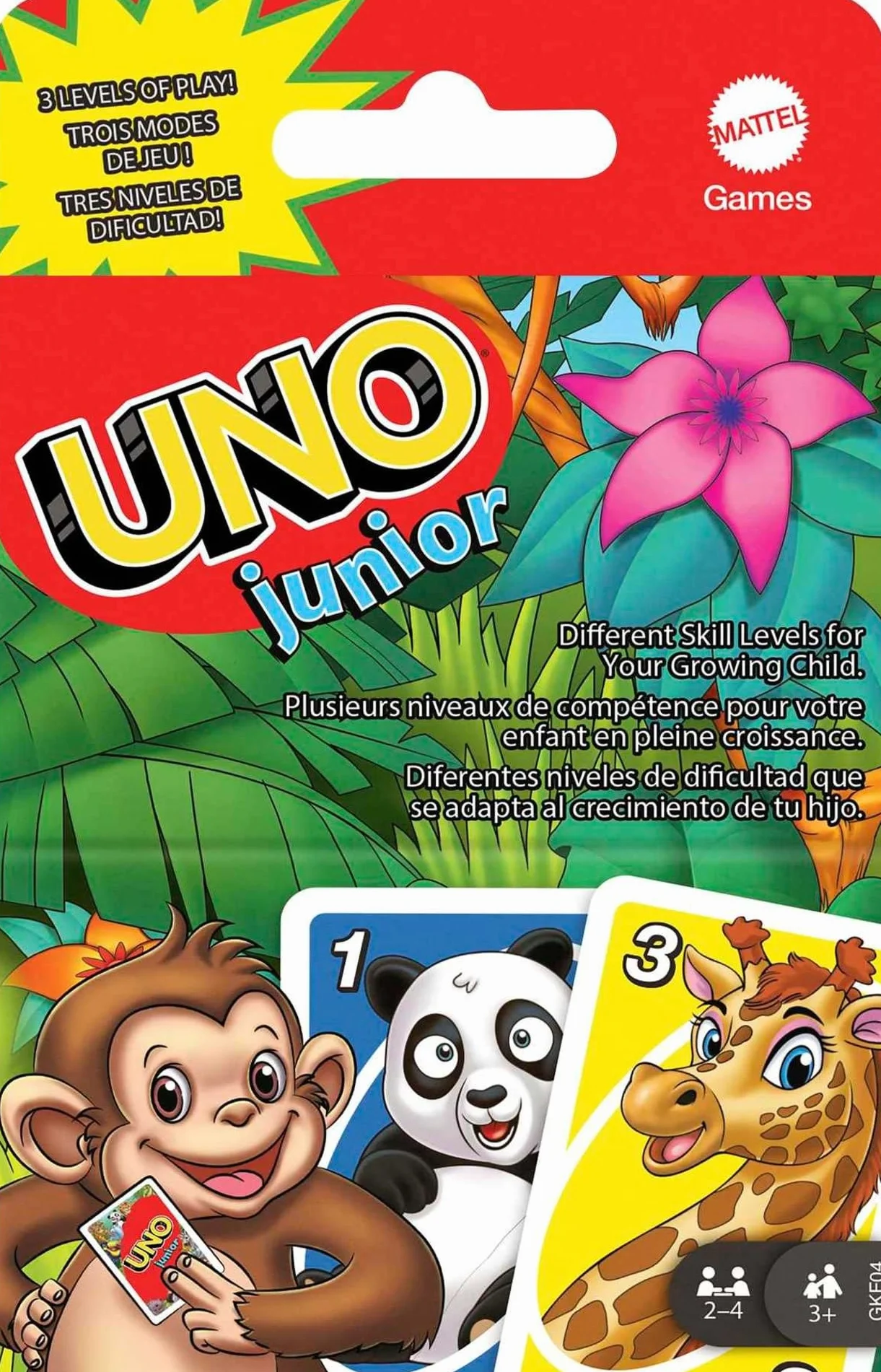 Mattel Games UNO Junior gra karciana z 56 kartami, prezent karcianka dla dzieci od 3 roku życia, GKF04