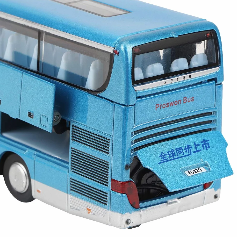 Lipcowe letnie prezenty Wandisy zabawka autobusowa podwójna platforma 1:50 Alloy model autobusowy, zabawka z muzyką rozrywkową dla dzieci (niebieski)