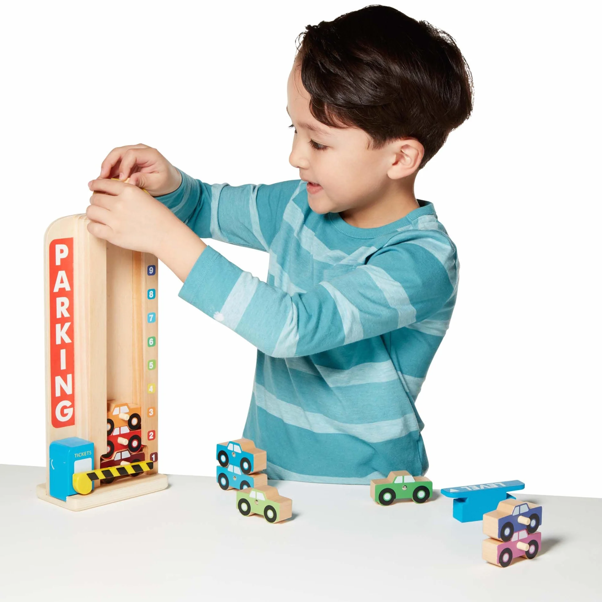 Melissa & Doug – garaż do układania w stos i liczenia | zabawka rozwojowa | motoryka | 3+ | prezent dla chłopca lub dziewczynki