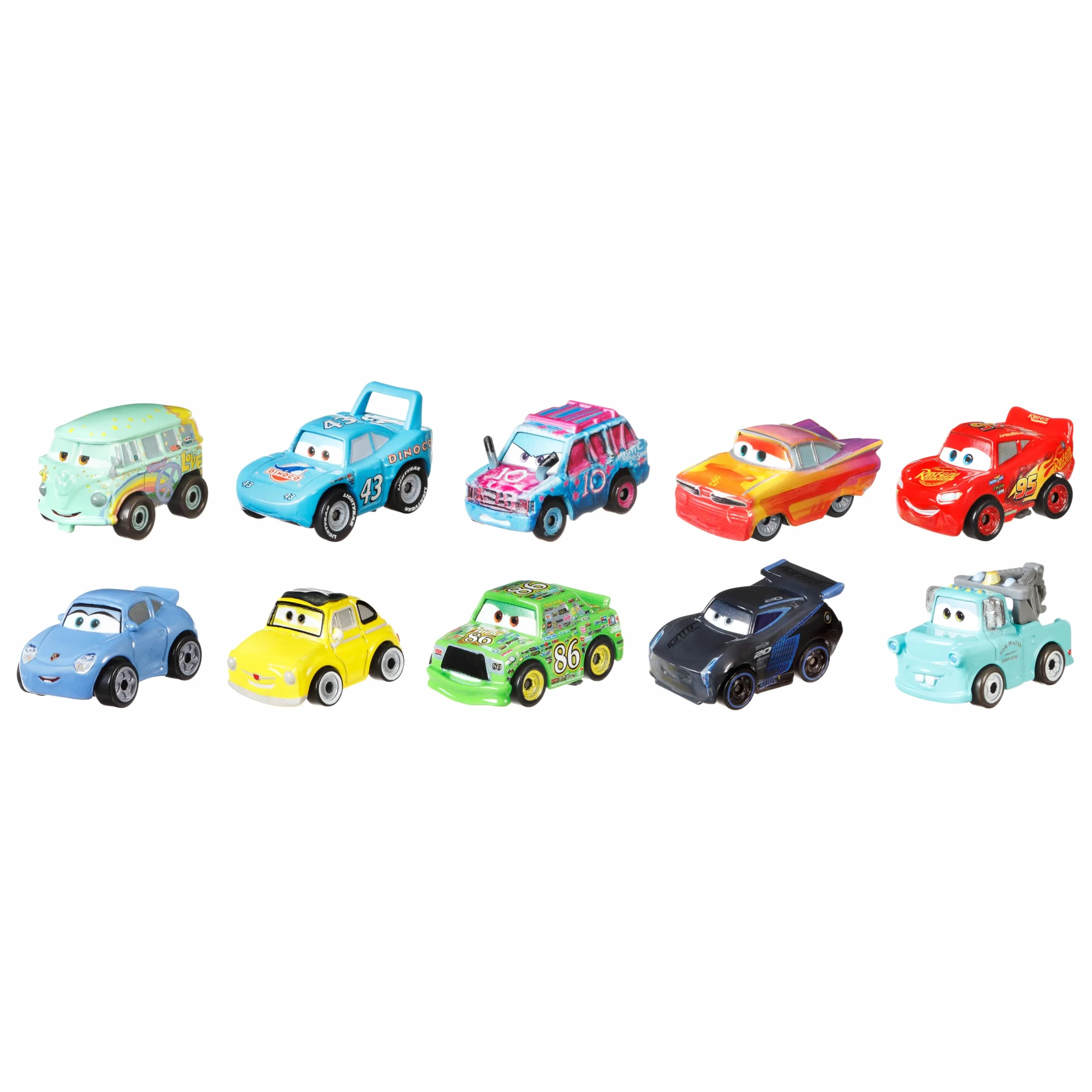 Cars Auta Mikroauta 10-pak, zestaw 10 samochodzików zabawek, ulubione postacie fanów, miniaturowe auta zabawki dla dzieci 3+, GRW27