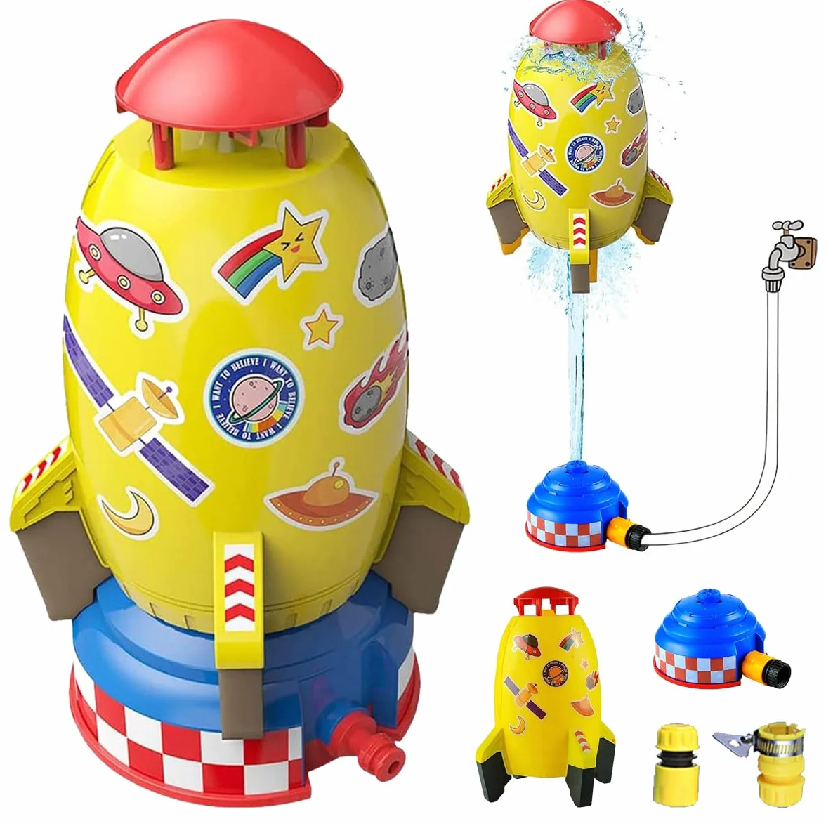 Zabawki wodne w sprayu, zraszacz zabawkowy, zraszacz rakietowy, zabawki zraszające, zabawki zraszające obrotowe 360°, zraszacz wody do 1,5 m, zabawka rakietowa dla dzieci 3+