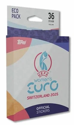 Topps Oficjalna damska kolekcja naklejek Euros 2025, ekologiczna, 6 naklejek (36 naklejek) - zabawa kolekcjonerska Euro 2025 dla fanów + Heartforcards ochrona wysyłki