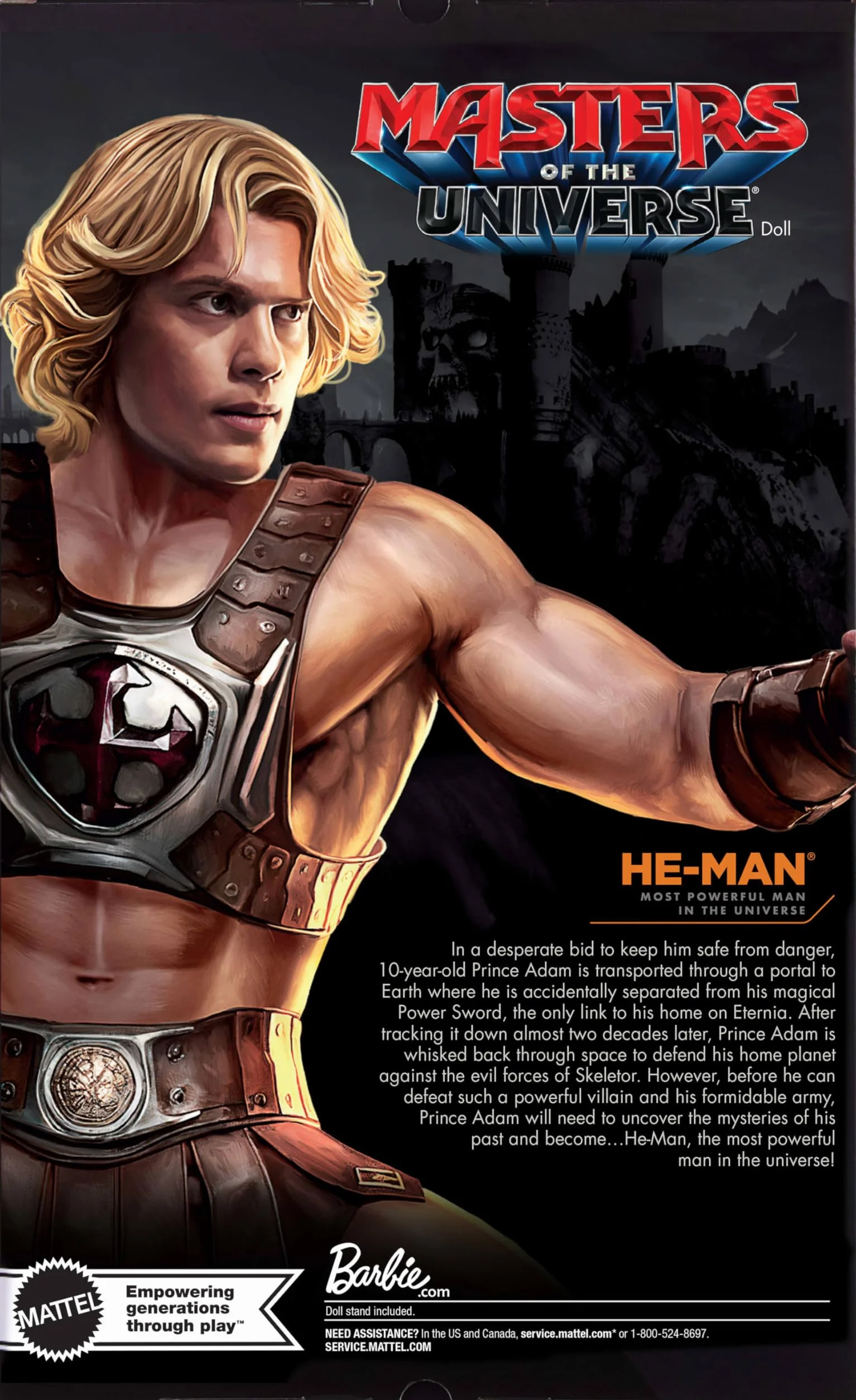Barbie Signature Masters of the Universe Ken He-Man Lalka kolekcjonerska w charakterystycznym stroju z uprzężą bojową, w zestawie „miecz” i podstawka dla lalki, zabawka dla dzieci 6+, JJY03
