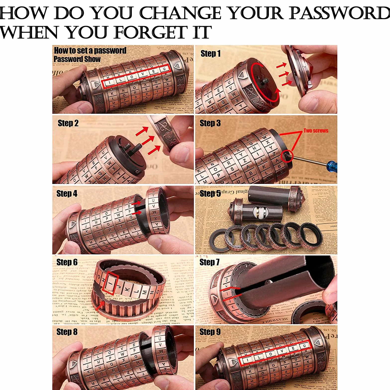 Da Vinci Code Mini Cryptex prezent walentynkowy dla niej, prezent dla mężczyzn i kobiet, Cryptex, list, blokada hasła, mężczyzny, mężczyzn, kobiet, chłopaka, przyjaciółki, mamy mężczyzny (czerwona