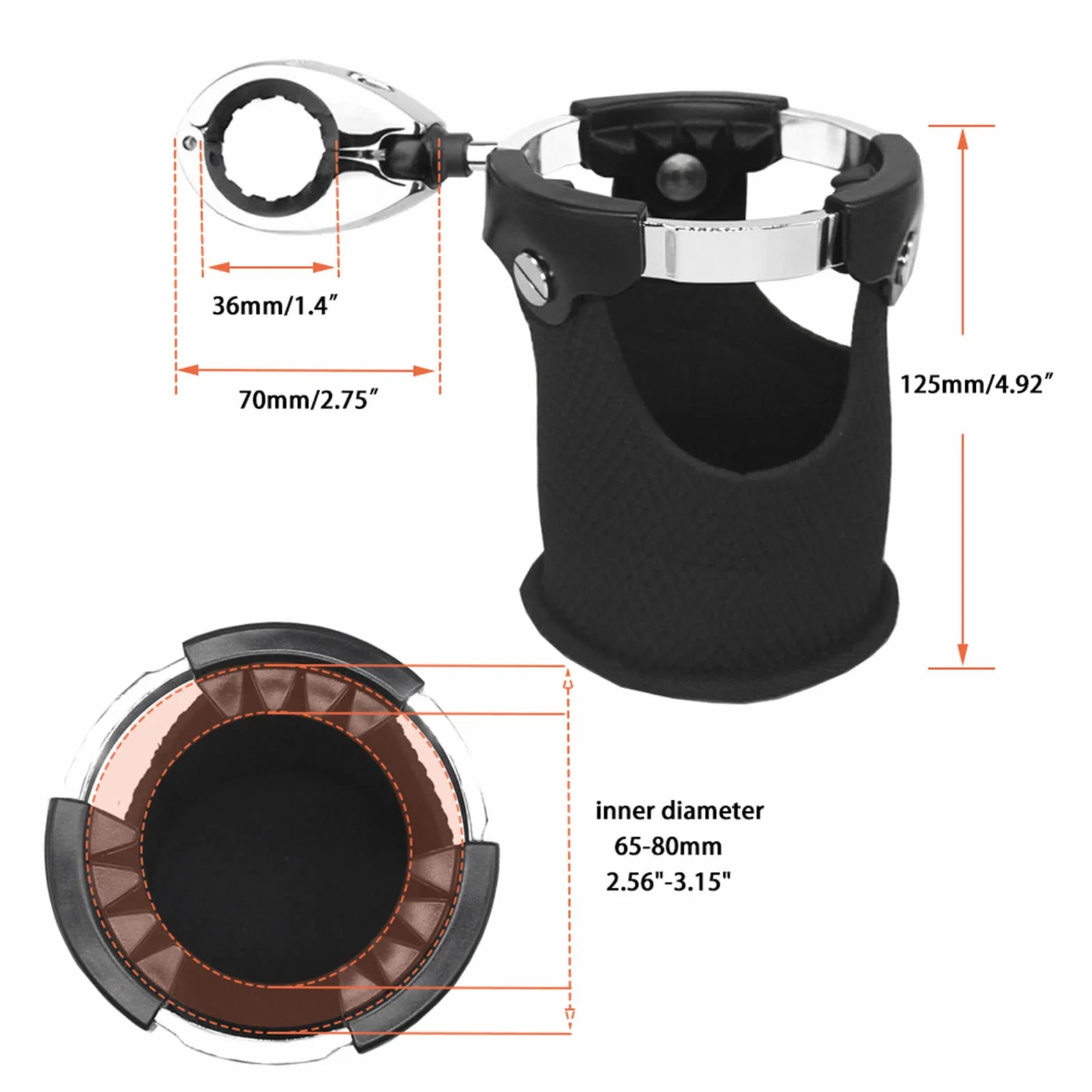 Uchwyt na Kubek Motocyklowy 360° do Kierownicy 7/8"-1/4", ATV, Rower, Wózek