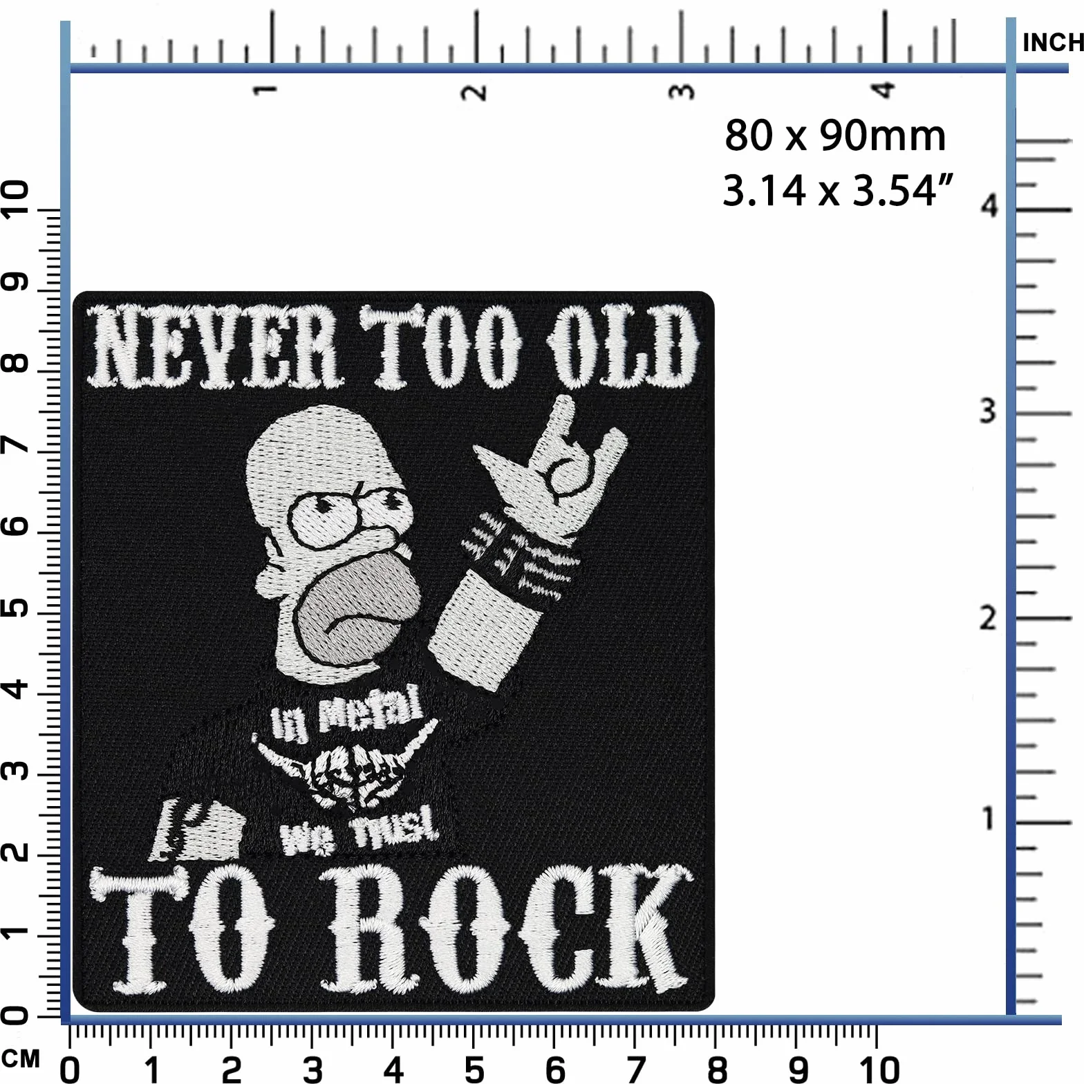 Patch es naszywka do Heavy Metal & Biker Rockabilly Never to Old to Rock Rocker naprasowanka Materiał Znaczek DIY Naprasowanie Naklejka Aplikacja Jeans Odzież Homer Simpson Iron on Patch 90 x 80