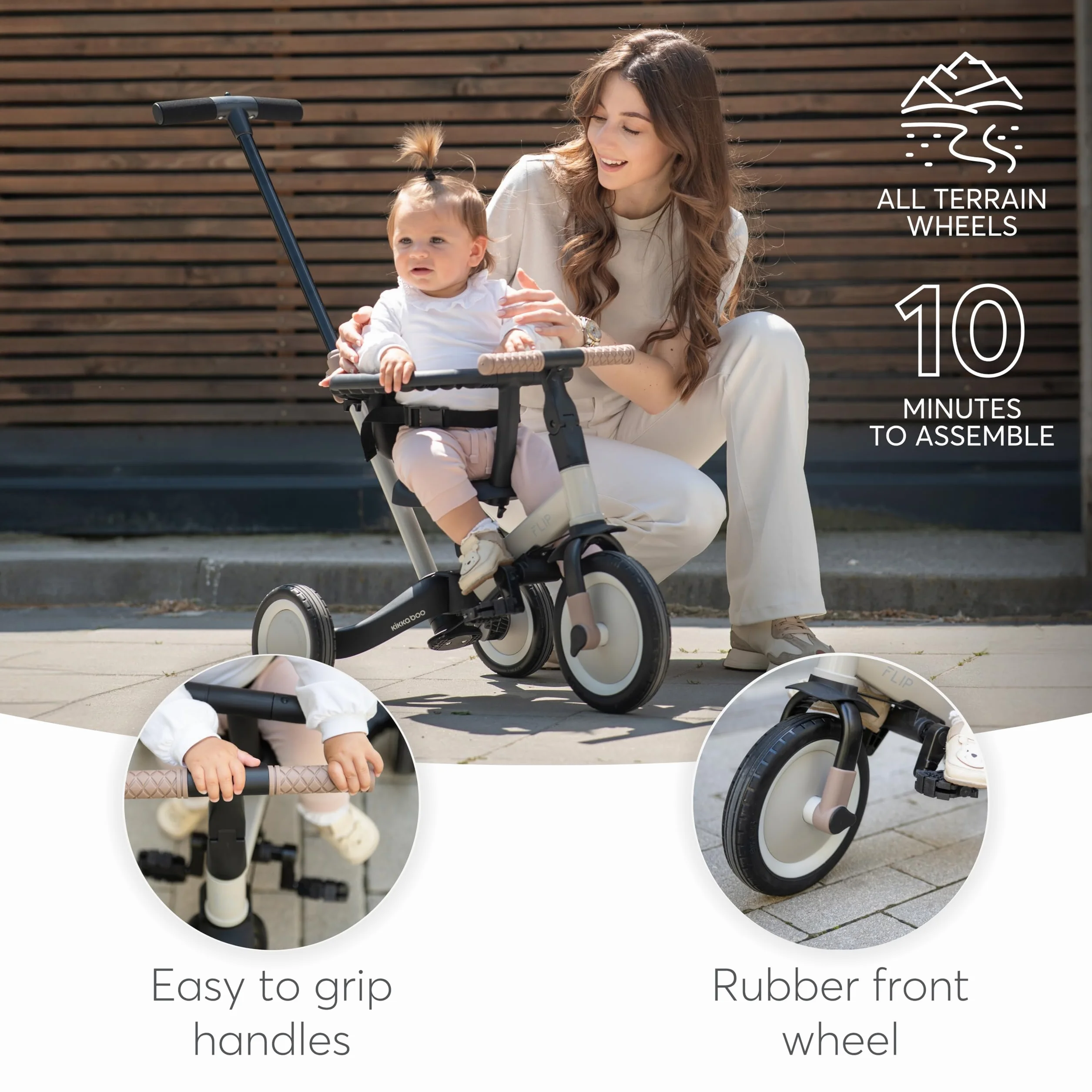 KikkaBoo FLIP Rower Trójkołowy 5 w 1 dla Dzieci 1–5 Lat, Konwertowany na Rower Biegowy z Pedałami lub Bez, Regulowany i Transformowalny, Szary
