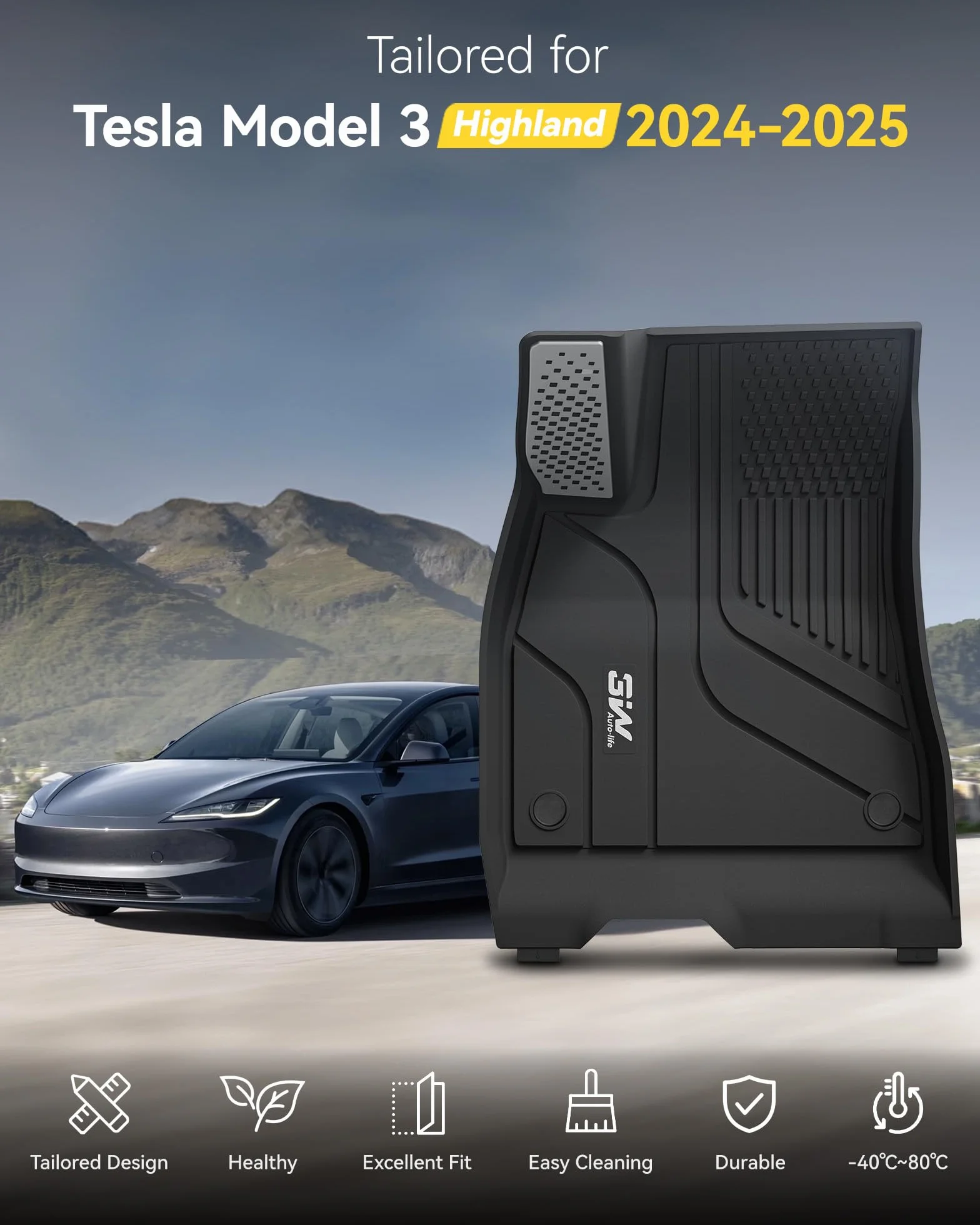 3W dla Tesla Model 3 Highland 2024-2025 Dywaniki Samochodowe i Maty Bagażnika, Pełen Zestaw 8 Sztuk, Thorex™ Wodoodporne, Akcesoria Samochodowe