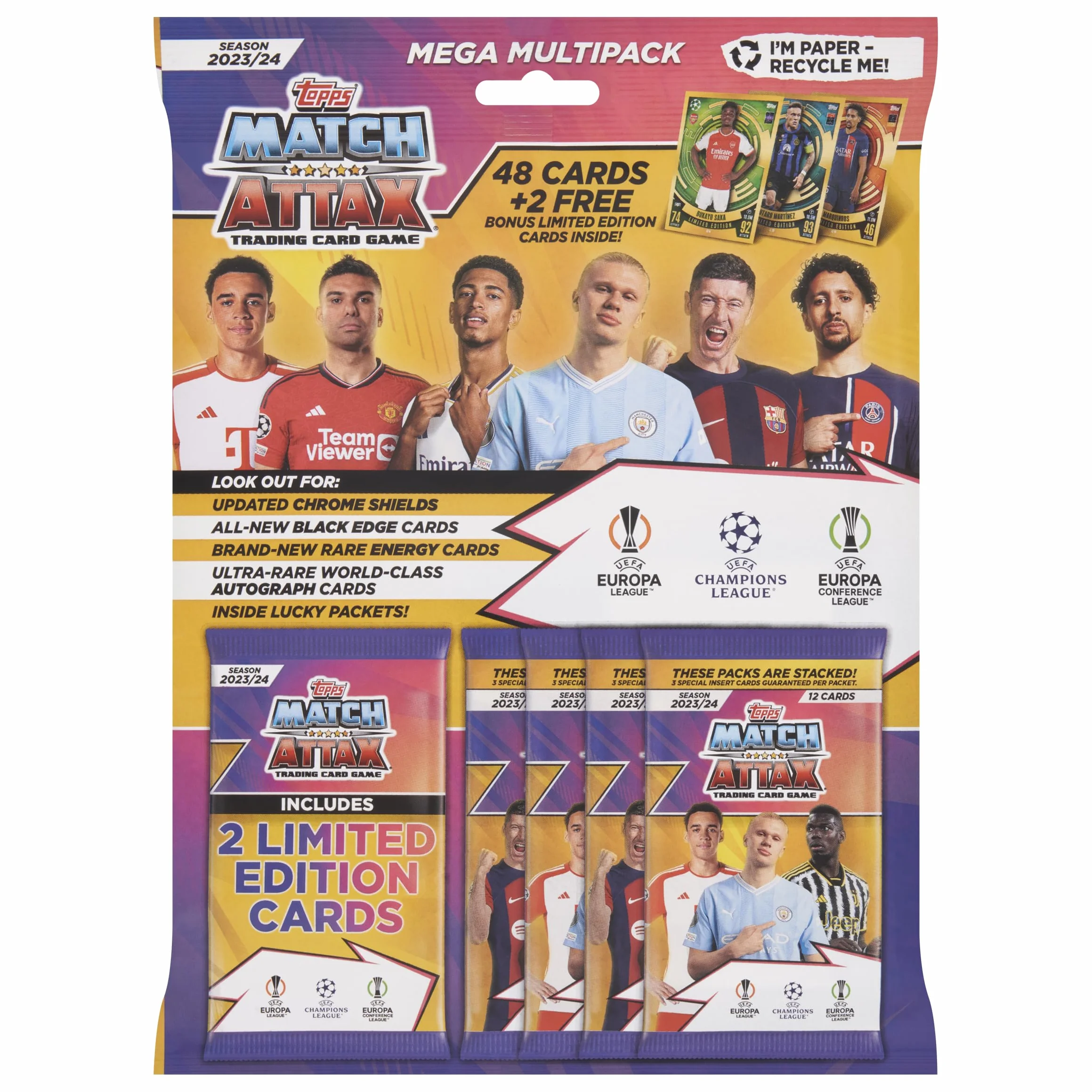 Topps Match Attax 23/24 – Wielopak Mega – Zawiera 48 Kart Match Attax Oraz 2 Dobrane Losowo Karty z Edycji Limitowanej