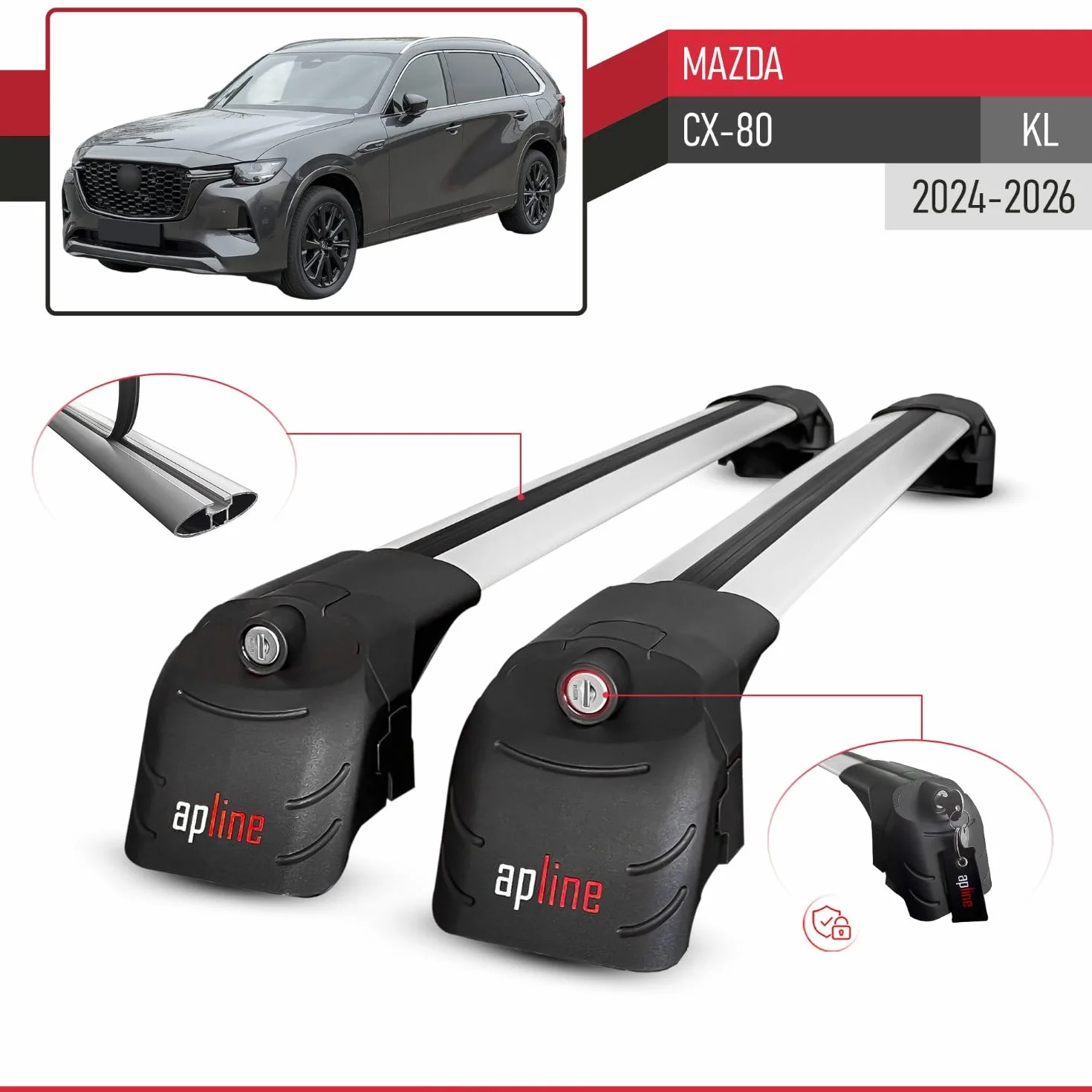Aluminiowe poprzeczki dachowe do Mazda CX-80 (KL) 2024-2026 ACE-2 Szary 2 szt.