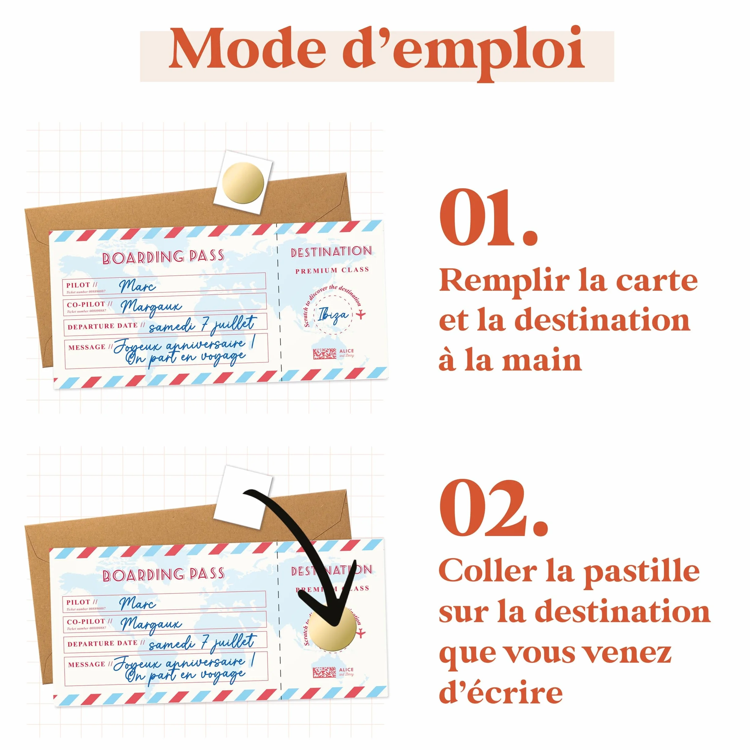 Prezent na zdrapywanie karty podróżniczej - Konfigurowalny bilet na pokład - Bilet lotniczy Prezent - Urodziny, EVJF, prezent dla pary - Angielski model Boarding Pass