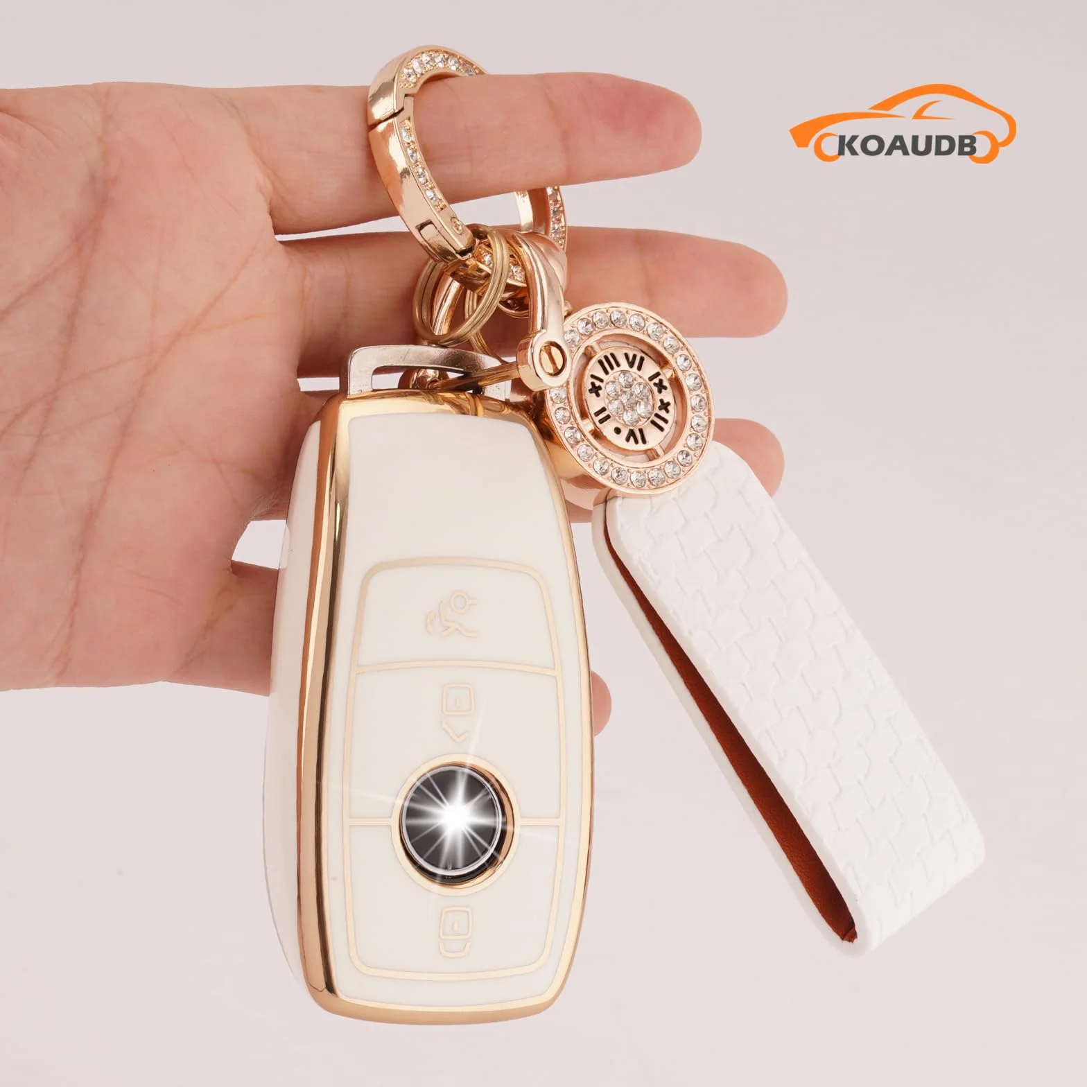 Pokrowiec na klucze Mercedes Benz A/B/C/E/G/S/SL/CLS/AMG, miękki futerak z TPU, etui z błyszczącym brelokiem, białe złoto