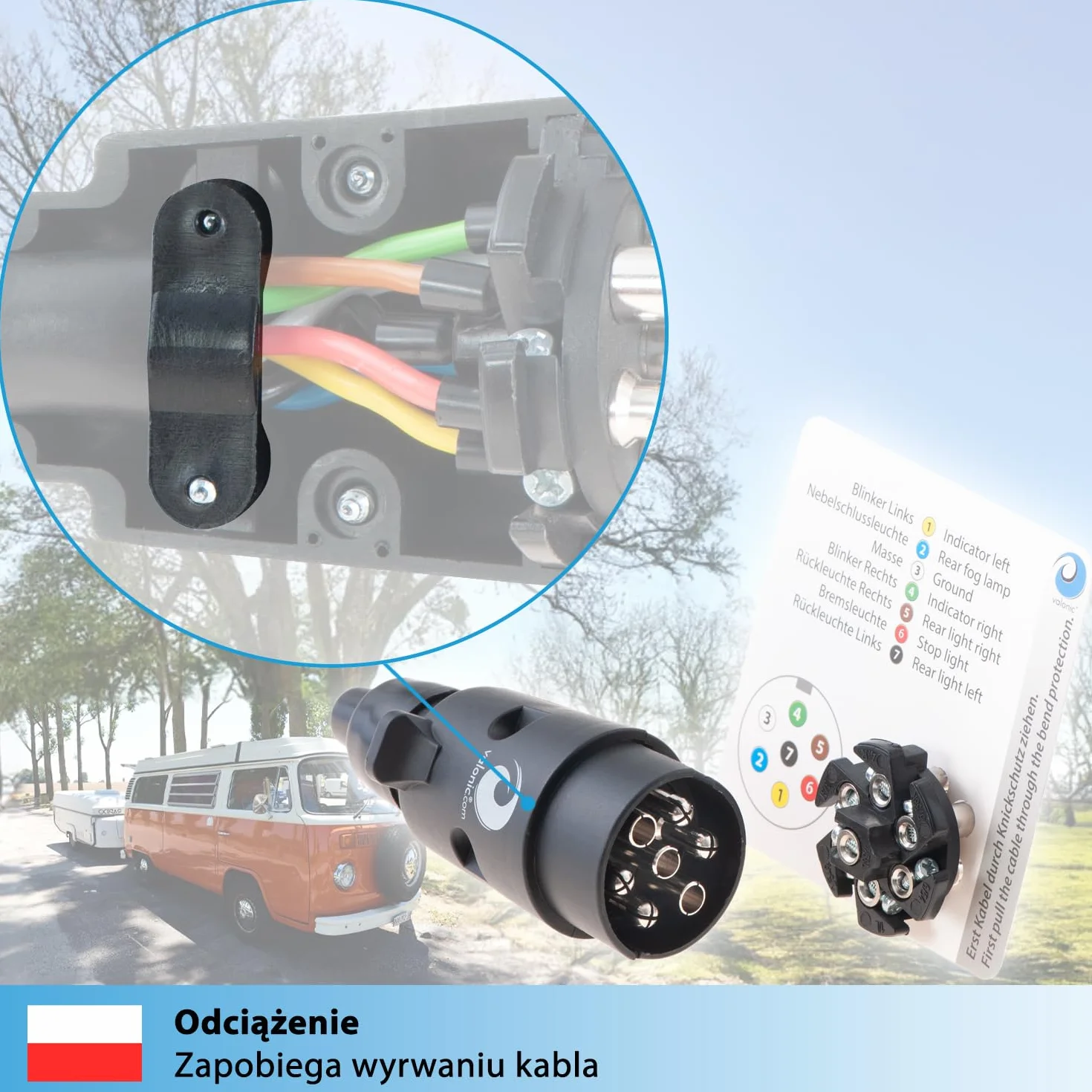 Valonic Wtyczka 7-pinowa do Przyczepy Czarna z Szablonem Przewodów