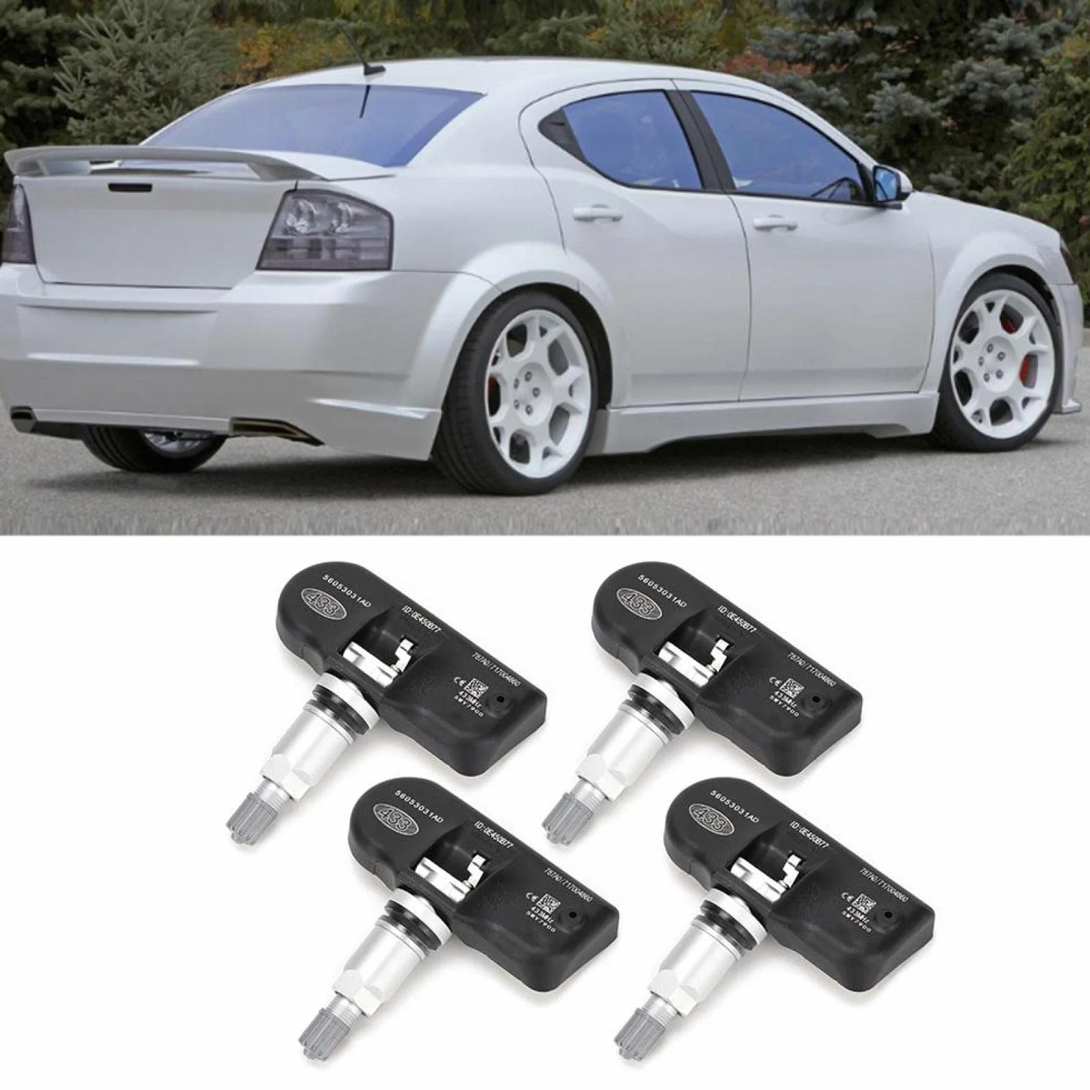 Czujnik TPMS, Fydun 4 Szt. Wymiana Czujnika Ciśnienia w Oponach 56053031AD System Monitorowania Ciśnienia Opon dla Sebringa dla Jounrey dla Kompasu