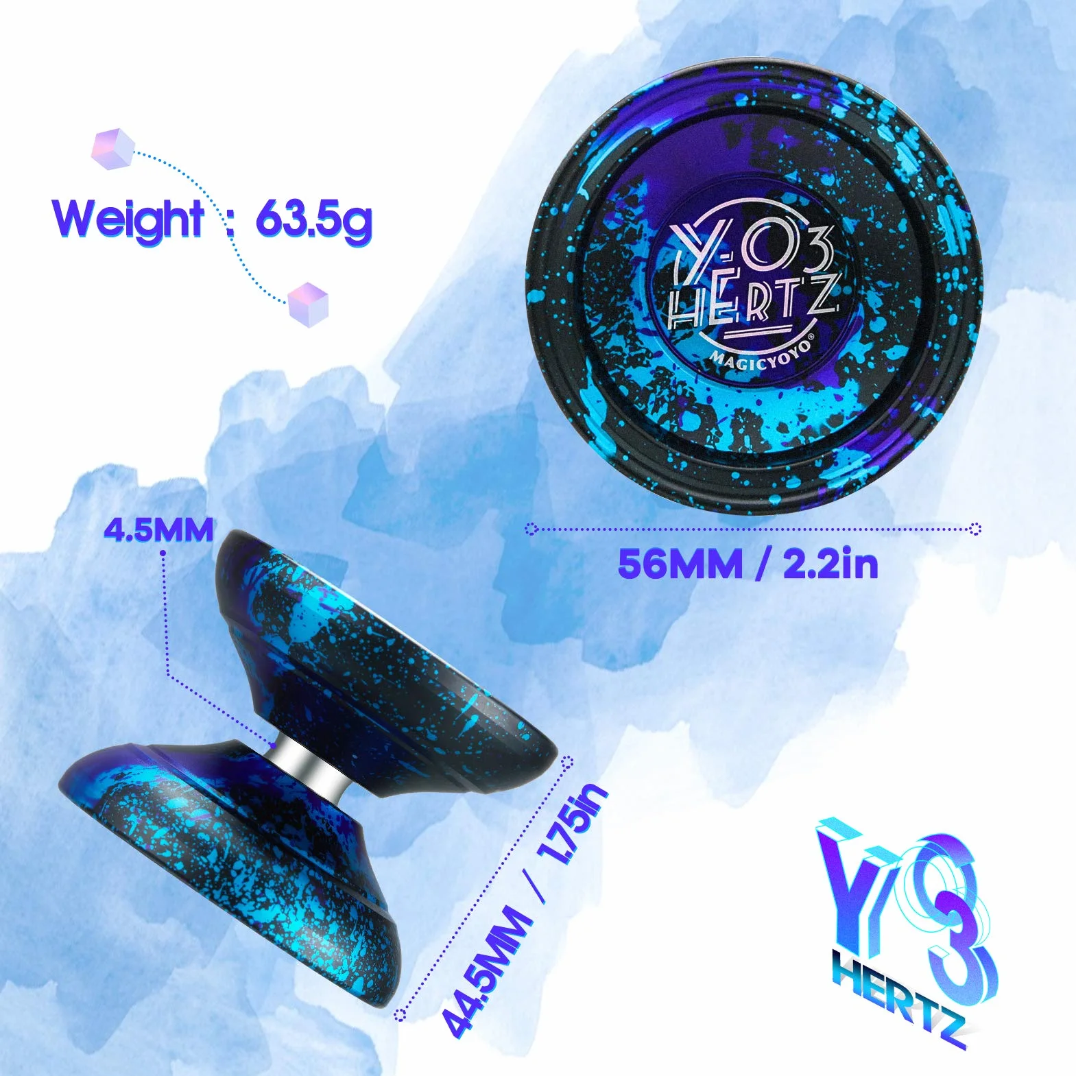 JoJo Y03-Hertz Unresponsive Yo-Yo dla dzieci i dorosłych, profesjonalny trick JoJo Y03 dla zaawansowanych, profesjonalny metalowy Jo jo z długim czasem wirowania + 12 strun Yo-Yo + torba YoYo