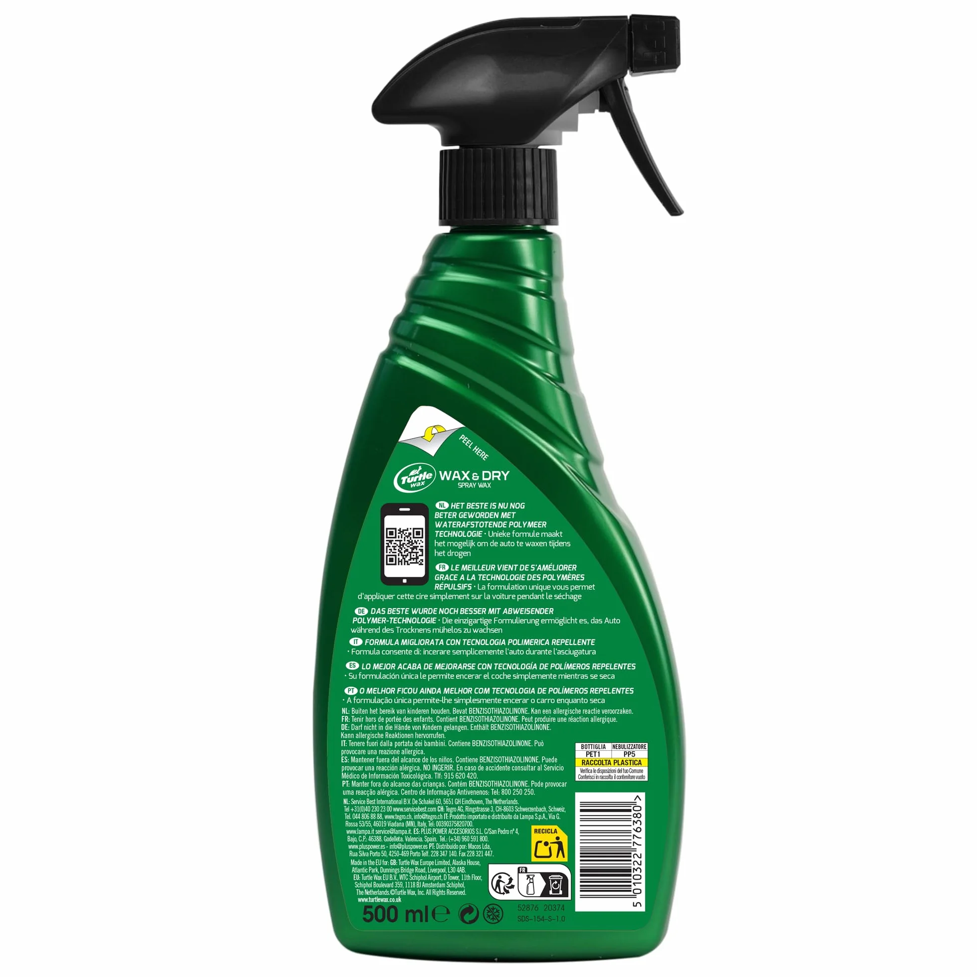 Turtle Wax 51800 Wax It Dry Wosk w sprayu samochodowym, 500 ml, łatwy jednoetapowy połysk i ochrona, formuła Carnauba i polimerowa, wodoodporny, bez smug, wykończenie na wysoki połysk