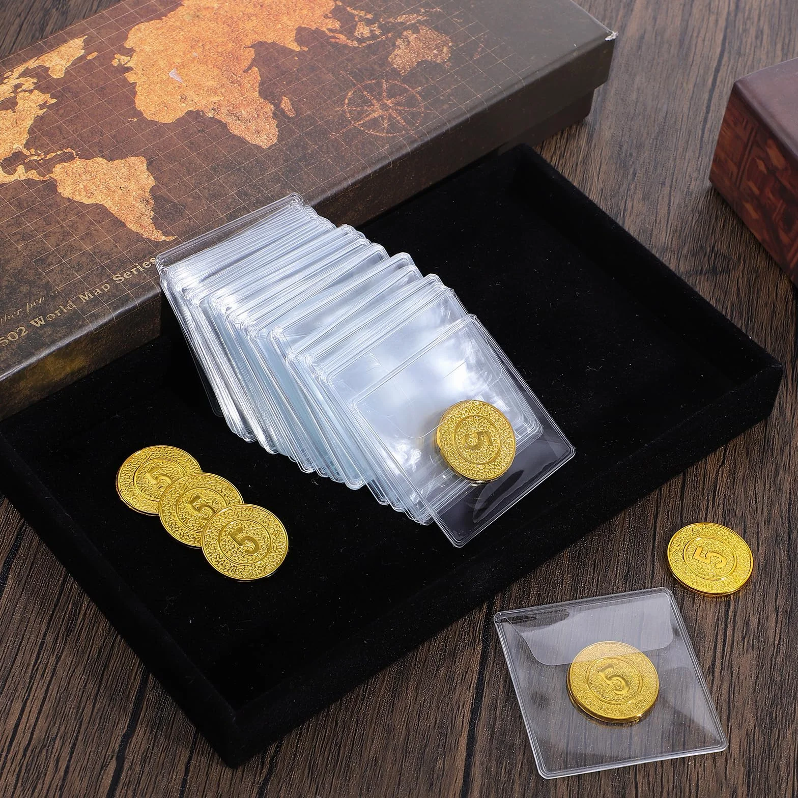 50 sztuk koszulek na monety PCW, etui do przechowywania monet, 5,5 x 5,5 cm, przezroczyste kieszenie, antyoksydacyjne, na monety, biżuterię, małe przedmioty