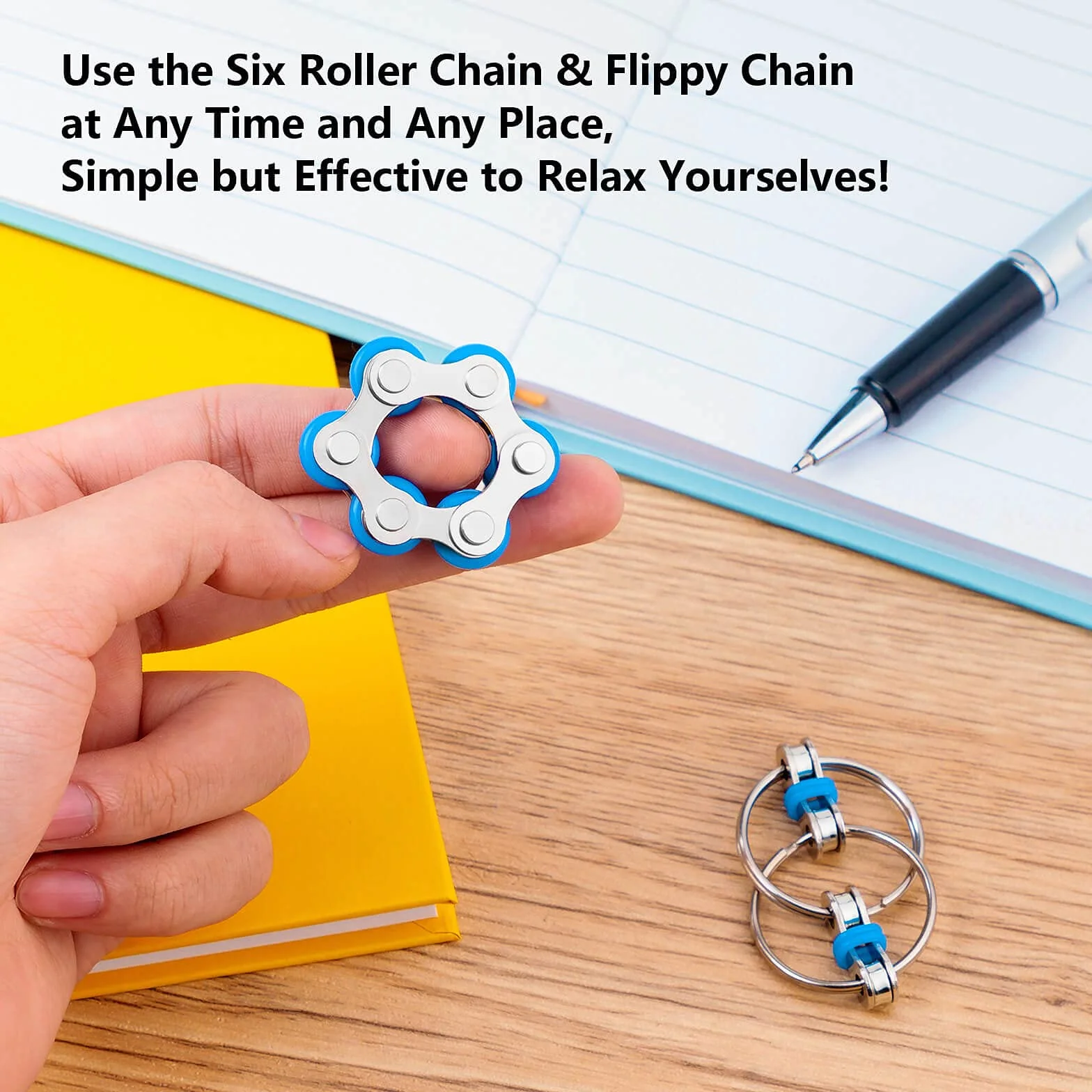 Łańcuch rowerowy Fidget Toys, cztery kółka i breloczek do kluczy dla osób z ADHD, ADD, autyzmem, łagodzący lęk, dla dorosłych i nastolatków