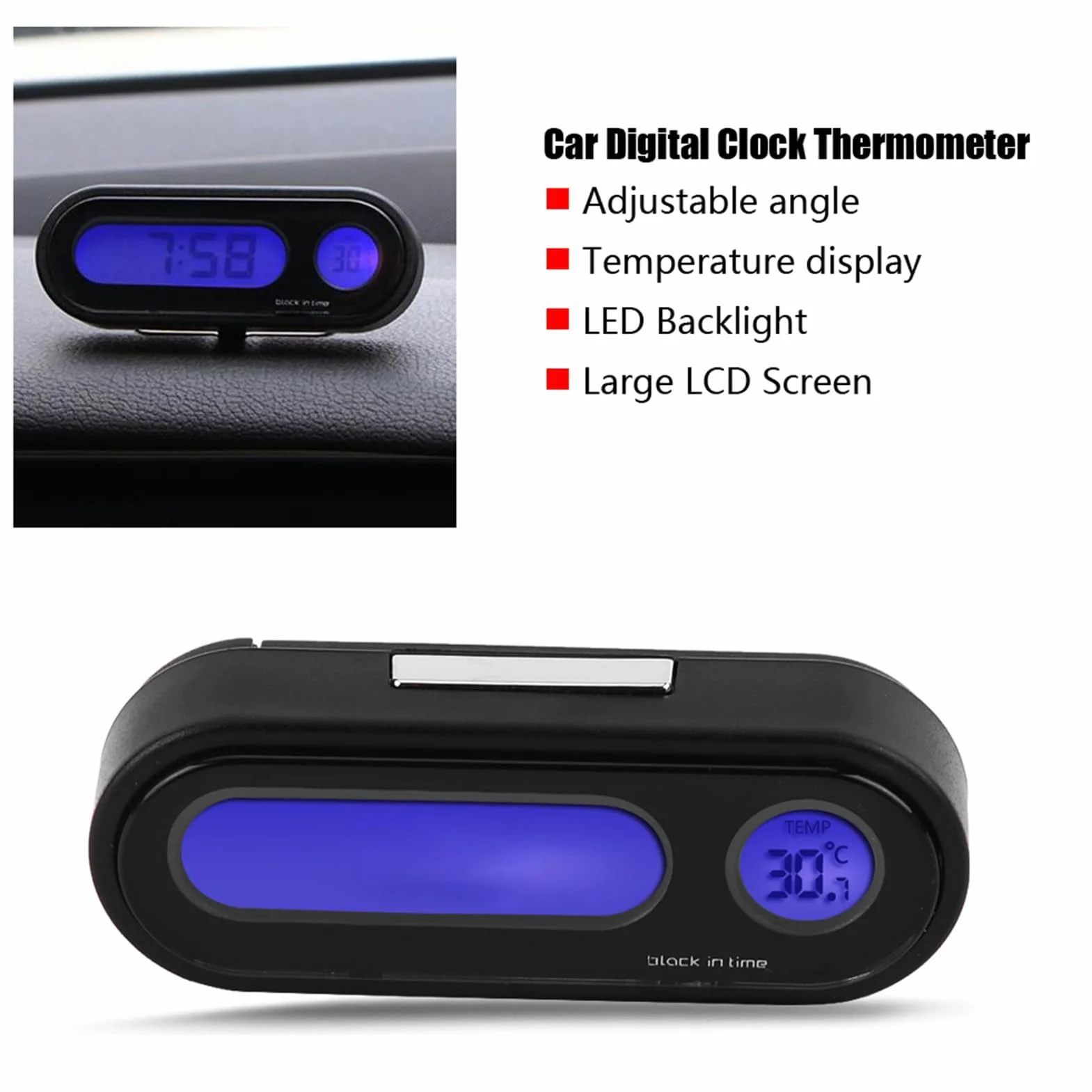 Samochodowy mini elektroniczny zegar cyfrowy termometr woltomierz 2 w 1