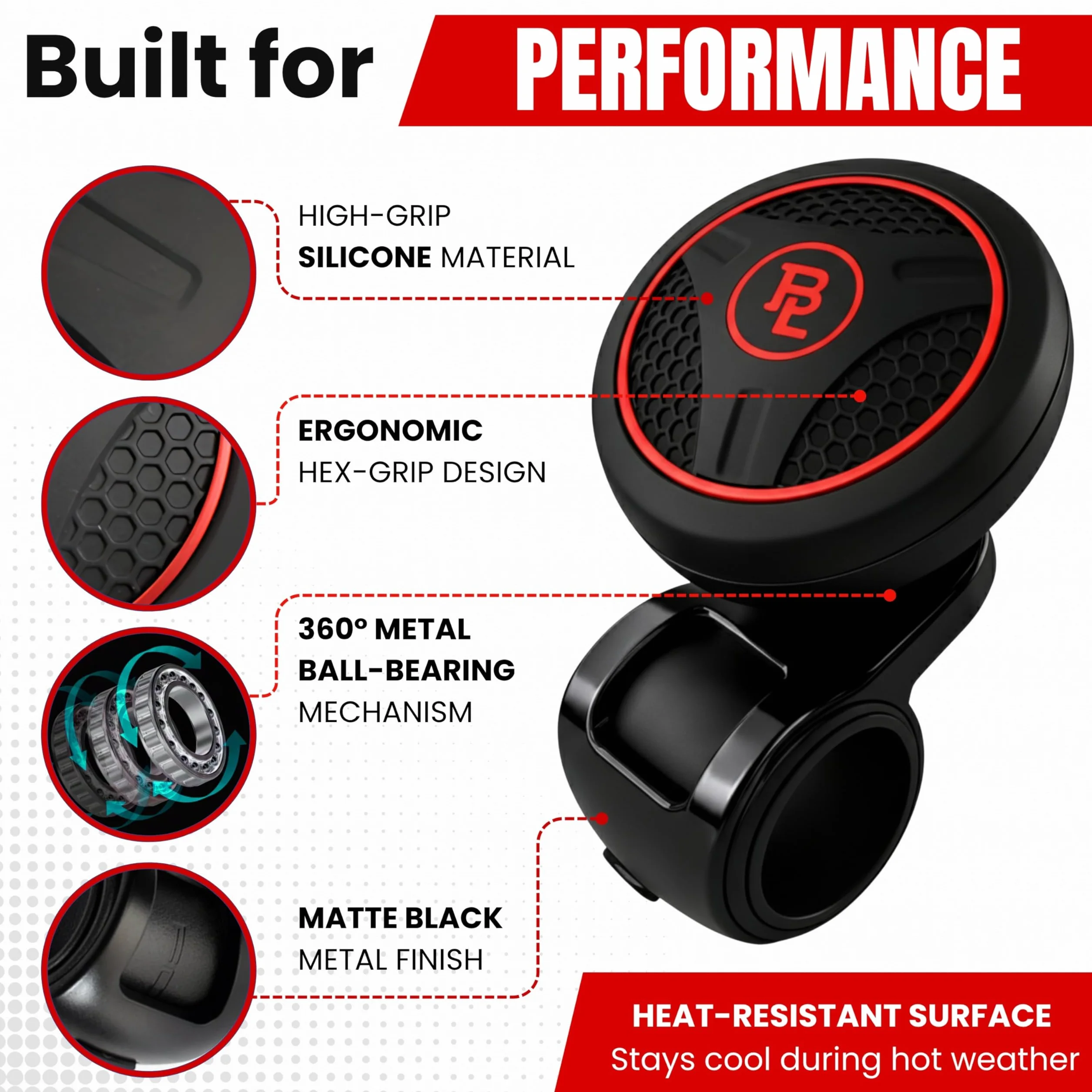 Bl Silicon Black Platinum Power Handle Car Steering Wheel Suicide Spinner Accessory Knob