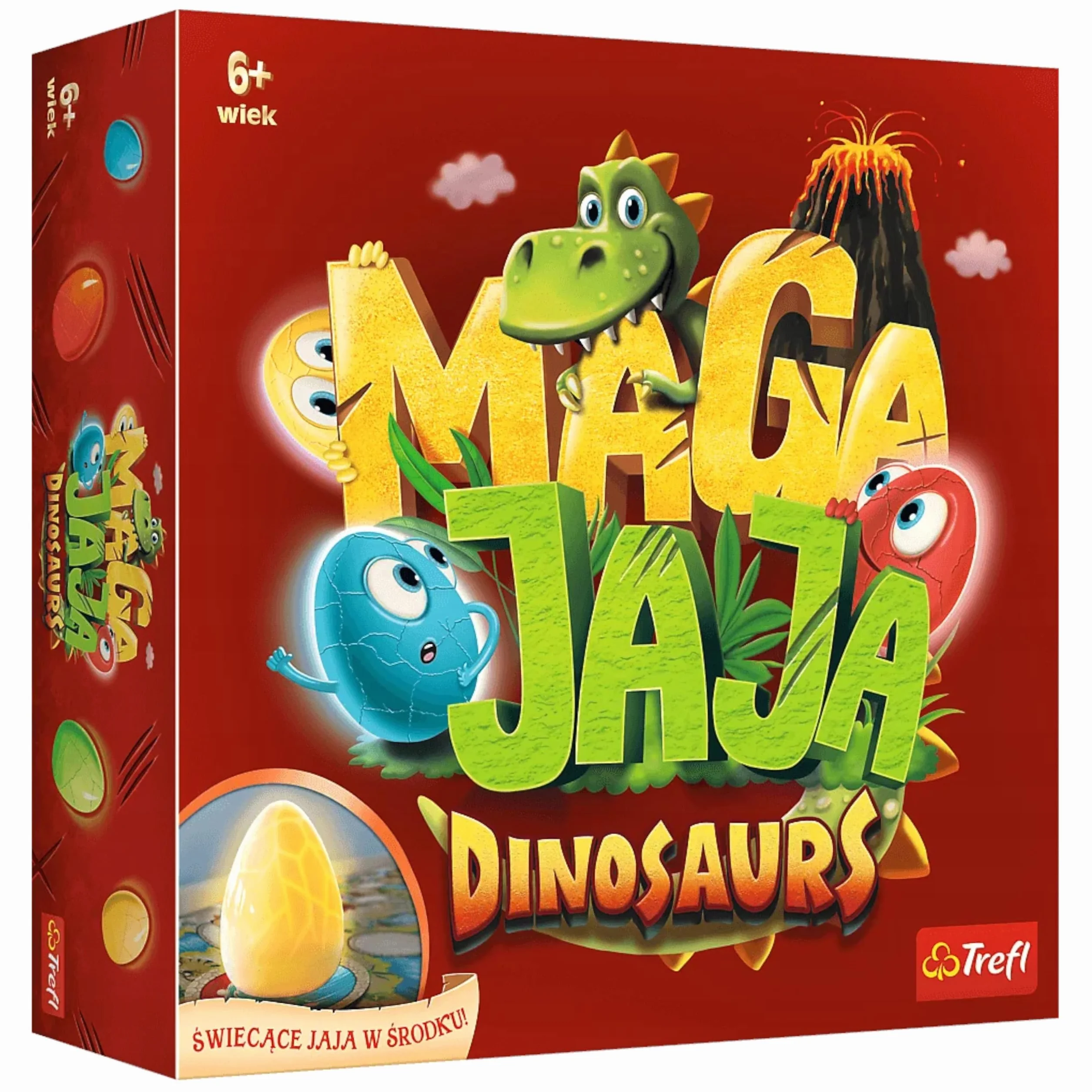 Trefl - Magajaja Dinosaurs - Rodzinna Gra Planszowa, Świecące Elektroniczne Jaja i Magnetyczne Żetony, Prehistoryczny Świat Dinozaurów, Nowatorska Gra dla Dorosłych i Dzieci od 6 lat
