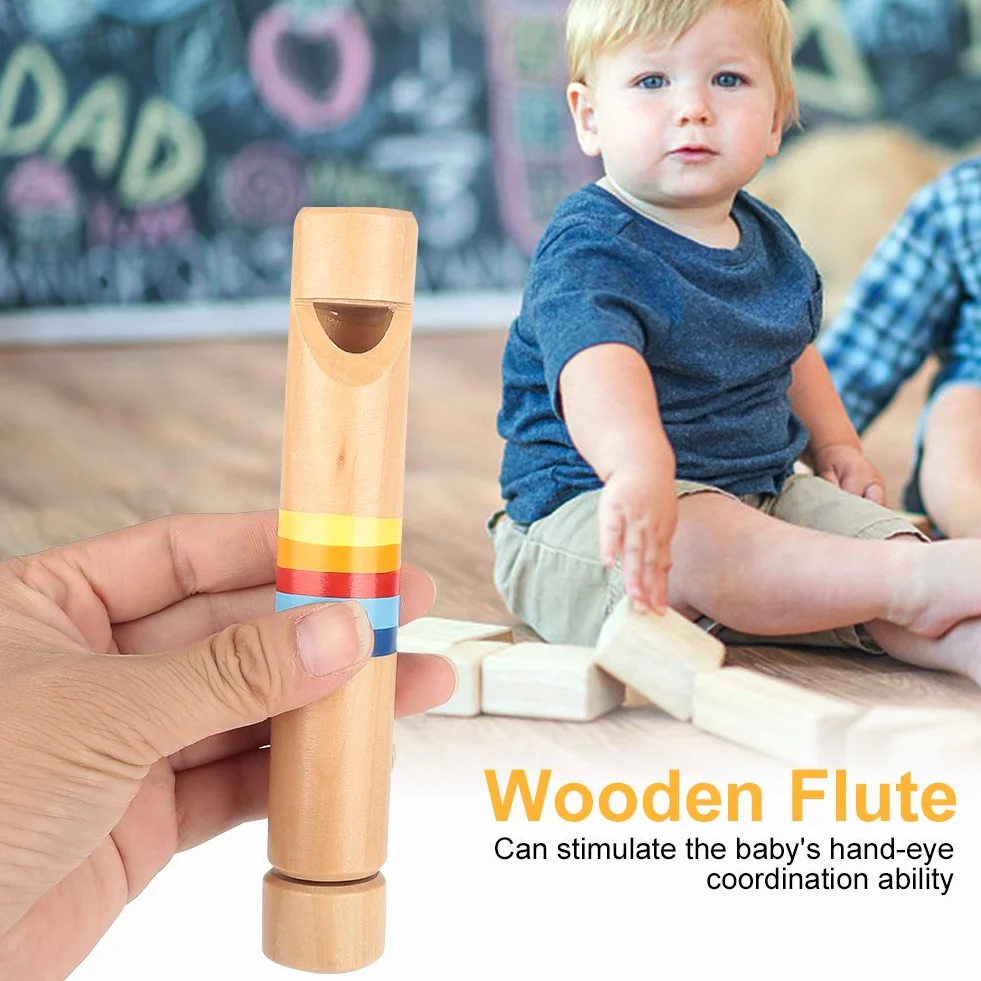 Dilwe Drewniany gwizdek, pchanie i wyciąganie drewno flet fipple Piccolo instrument muzyczny zabawka dla dzieci