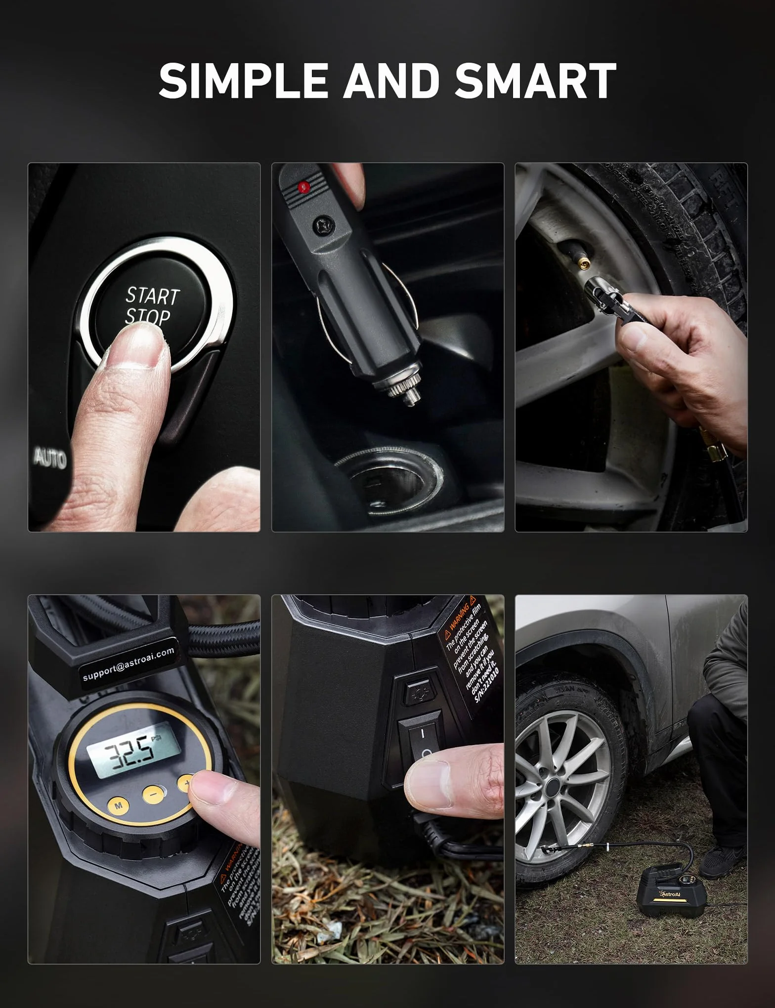 AstroAI Samochodowa pompka powietrza elektryczna cyfrowa przenośna 12 V DC ekran LCD