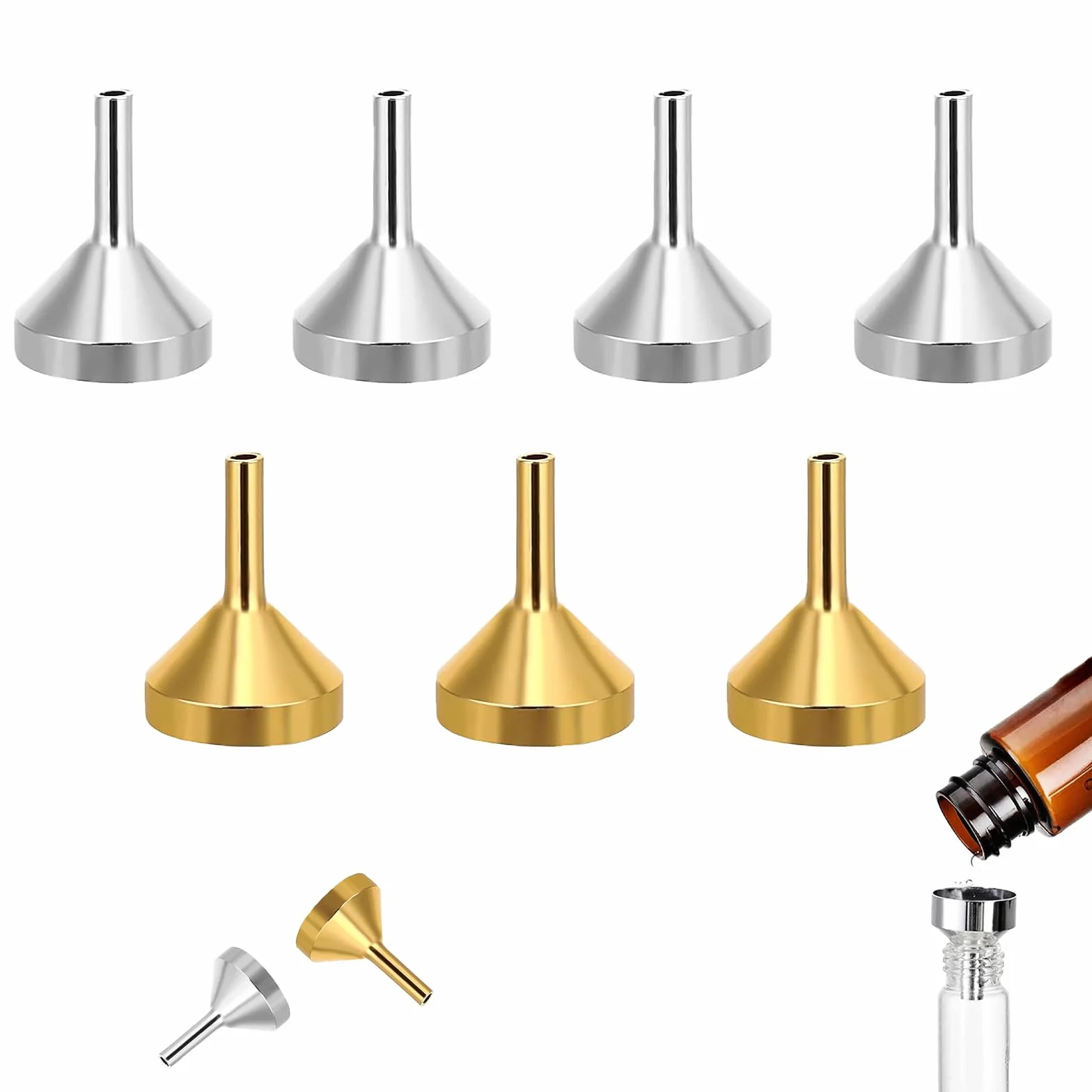 Zestaw 7 mini lejków metalowych do perfum, olejków eterycznych