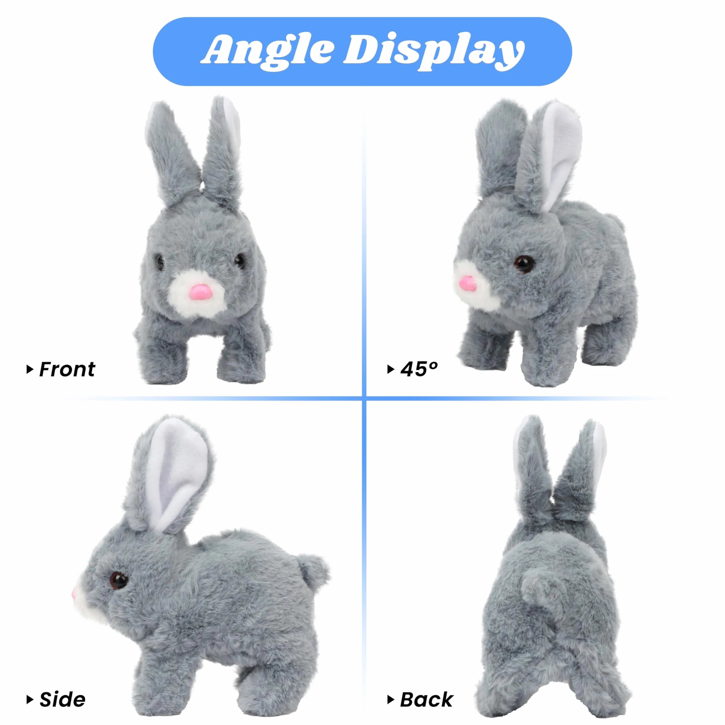 Hopearl Hopping Rabbit Interaktywna Elektroniczna Pluszowa Zabawka Królik z Dźwiękami i Ruchami Animowane Chodzenie Poruszające Się Uszy Drgający Nos Prezenty Dla Małych Dzieci Urodziny, Szary, 18 cm