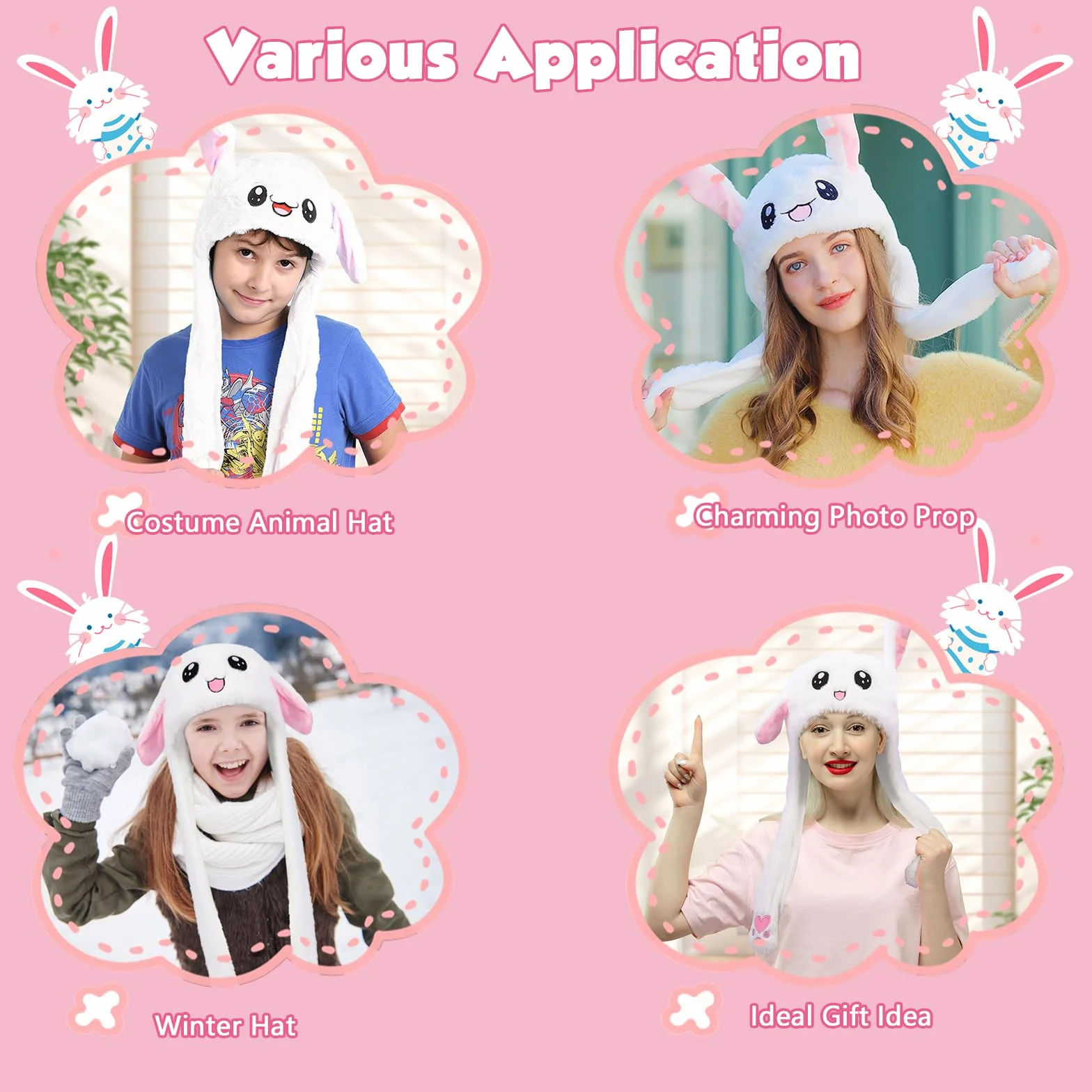 XEPST Czapka króliczka z ruchomymi uszami, pluszowy króliczek z ruchomymi uszami, śmieszna czapka dla dzieci, dorosłych, kostium zwierzęcy, przebranie, cosplay, Halloween, karnawał, Wielkanoc