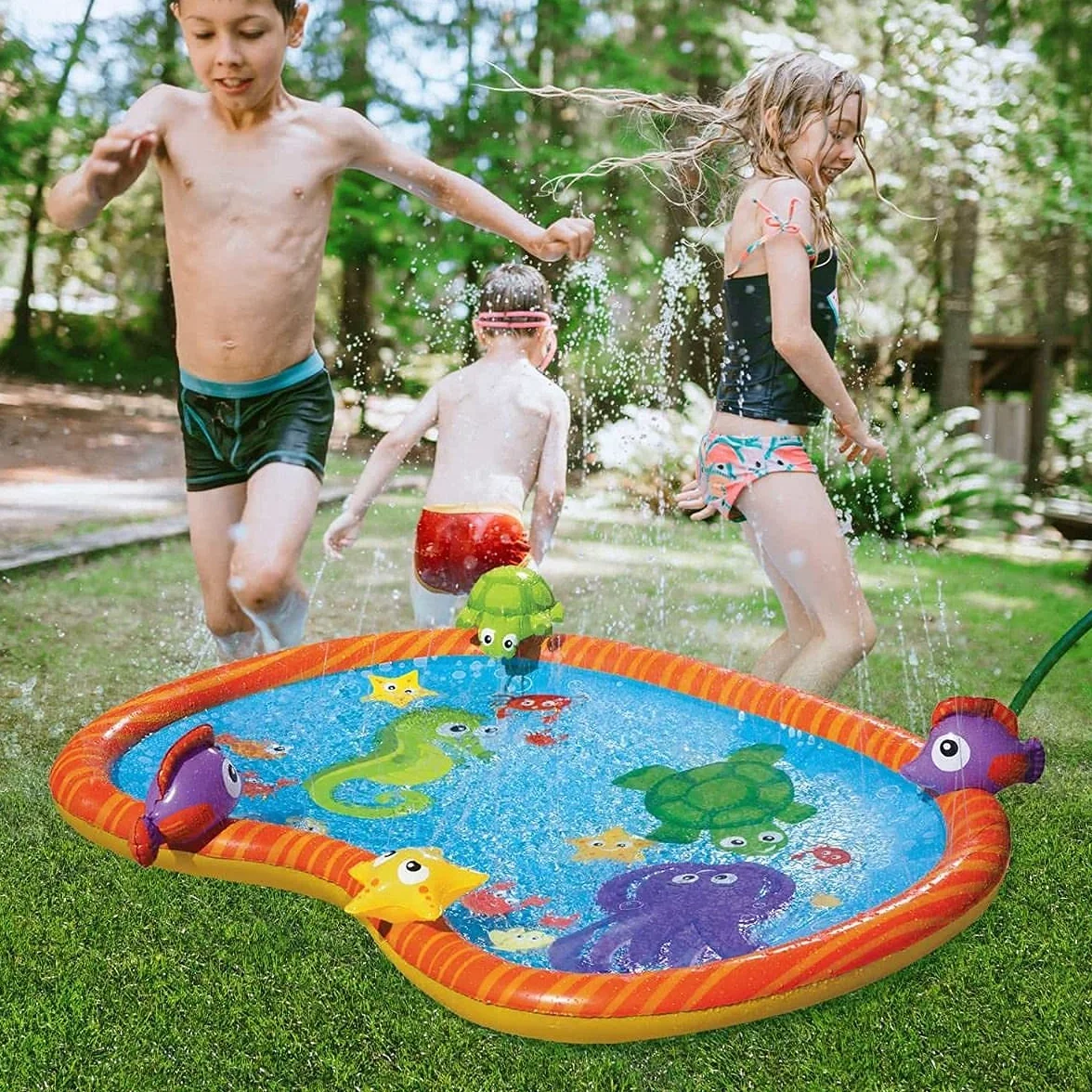 Podkładka do zraszania, mata do zabawy wodą, trwała, przenośna, nadmuchiwana podkładka do zraszania i rozpryskiwania, brodzenie, basen, lato, niezbędne zabawki natryskowe, dla dzieci, na zewnątrz