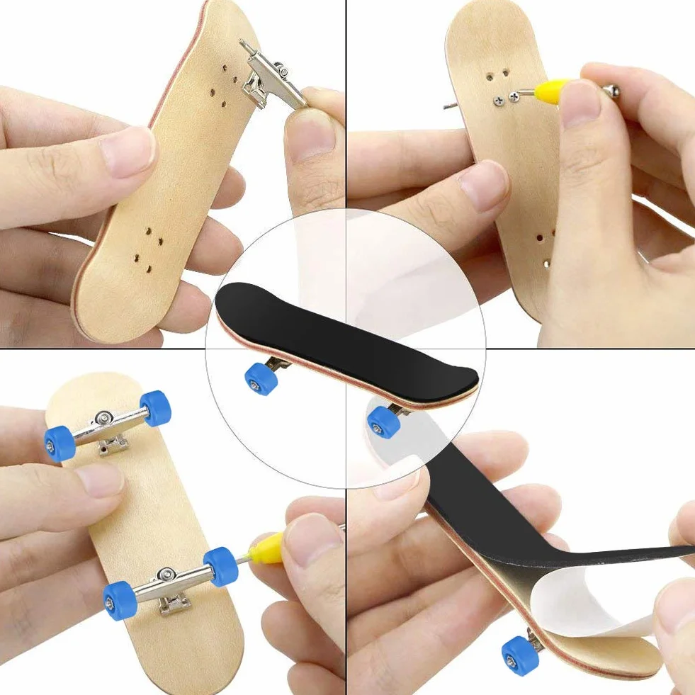 Griffbrett Fingerskateboards, Professionelle Mini-Legierung Komplettes Holzahorn-Deck-Set Interaktives Spiel Kindergeschenke(Dunkelblau)