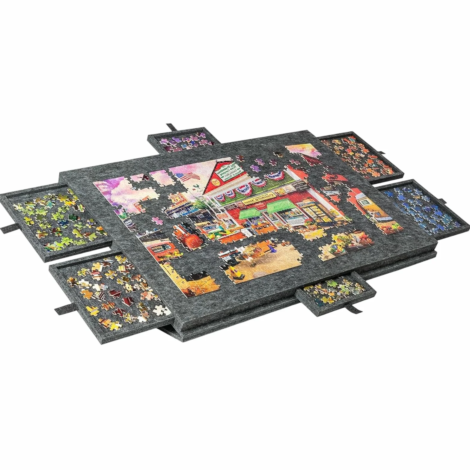Przechylana tablica do puzzli, tablica do puzzli 1000 elementów z podstawką i pokrowcem zaprojektowanym 2 w 1, lekka filcowa torba do przechowywania z 6 szufladami, przenośny stół plateau do puzzli