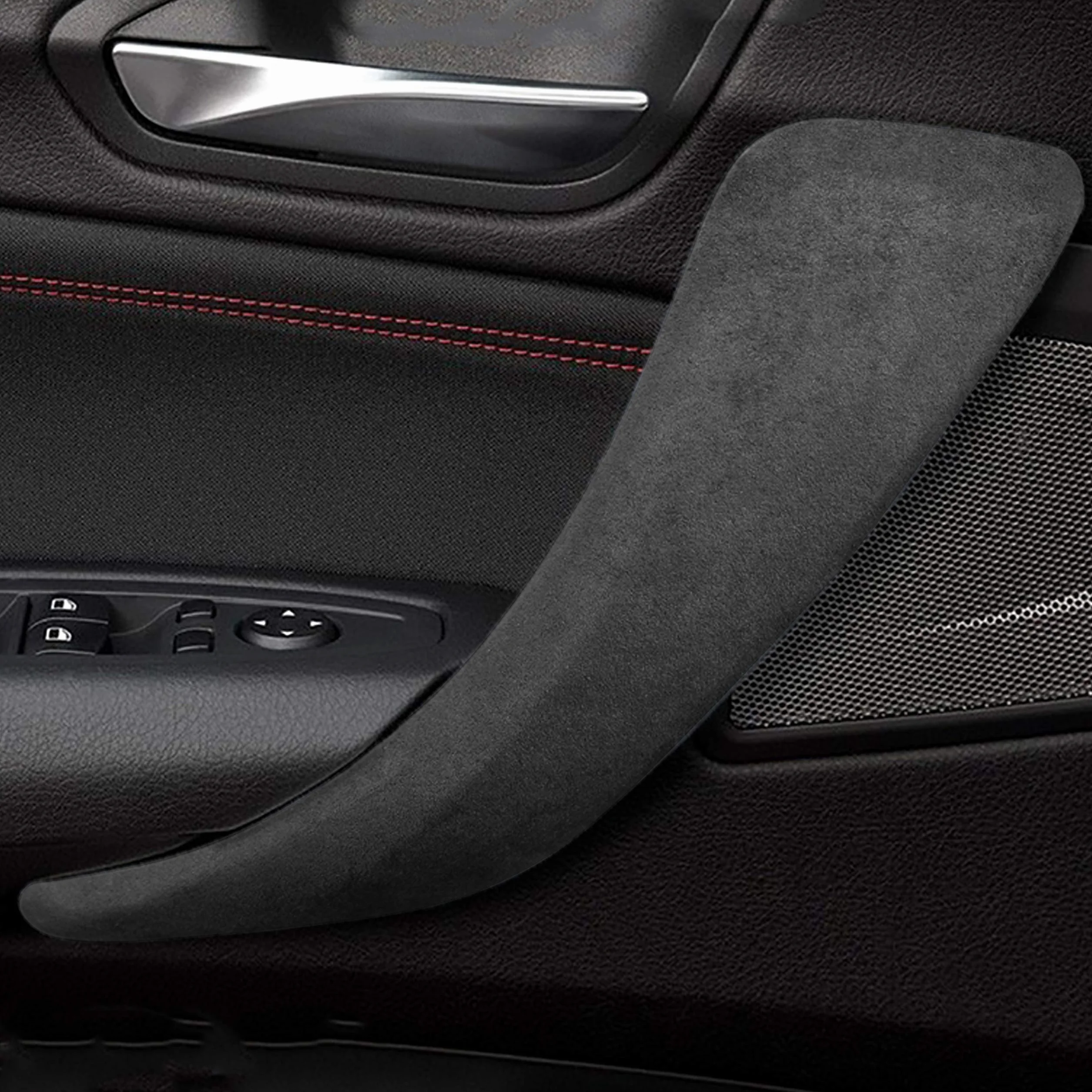 Toworldit Alcantara + ABS klamka na drzwi, podłokietnik, osłona panelu wykończenia, naklejka kompatybilna z BMW serii 1 F20 F21 F22 F23 2012-2019 (czarno-szary)