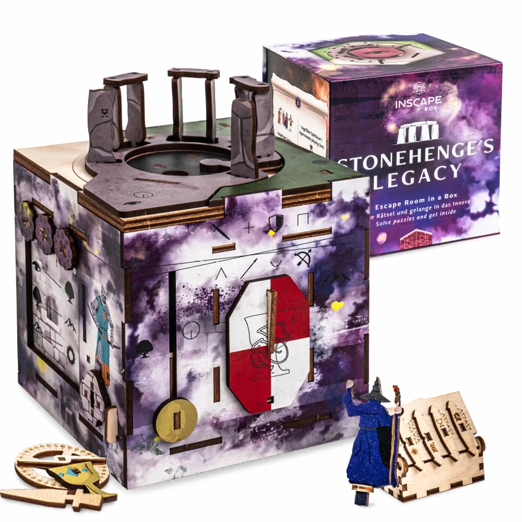 INSCAPE Cluebox Stonehenge´s Legacy interaktywne drewniane puzzle 3D z tajnymi mechanizmami – poznaj grę Escape Room – idealne dla fanów zagadek i dorosłych – pudełko na puzzle – prezent