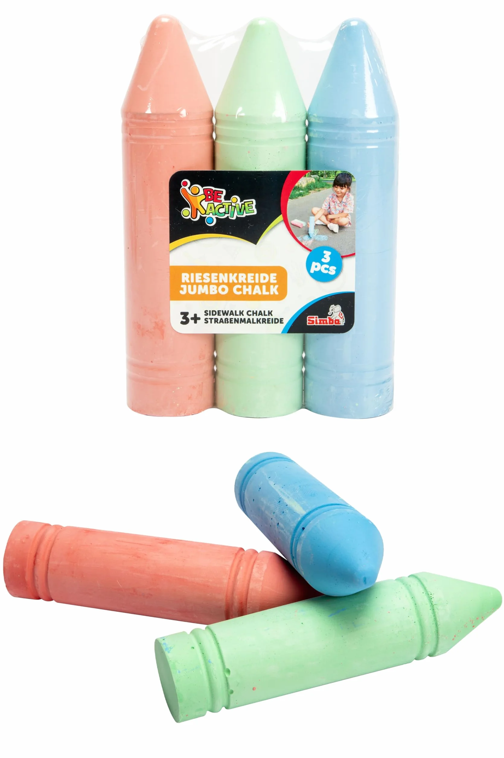 SIMBA 106336213 3 kredy uliczne Jumbo, 3 kolory: niebieski, czerwony, zielony, 4,5 x 19 cm, od 3 lat
