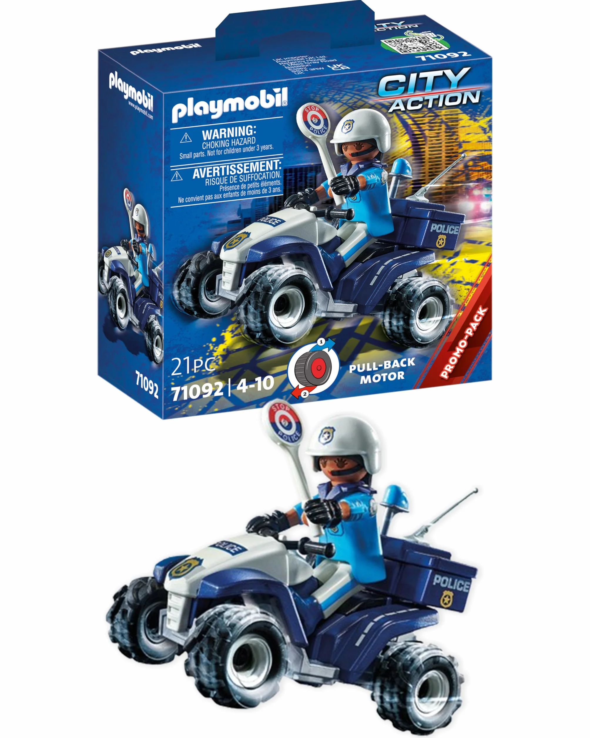 PLAYMOBIL City Action 71092 Policyjny Speed Quad, wyposażony w napęd wsteczny, od 4 lat