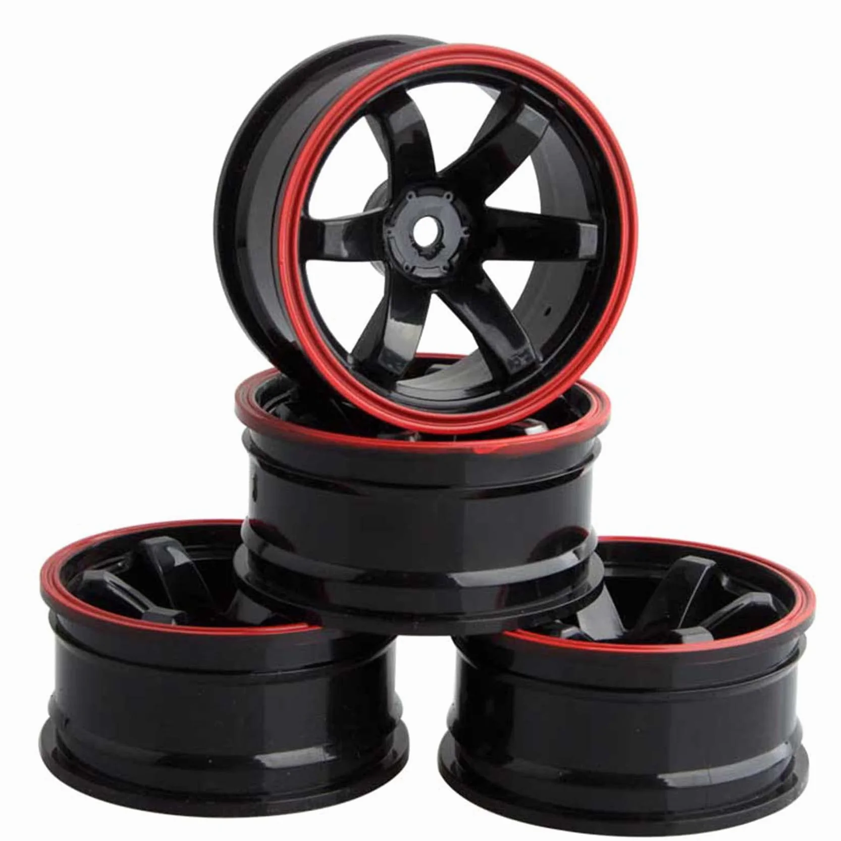 KEEDA Felgi z tworzywa sztucznego, średnica 52 mm, do samochodu 1/10 RC On Road, samochód wycieczkowy Drift Auto (czarny i czerwony)
