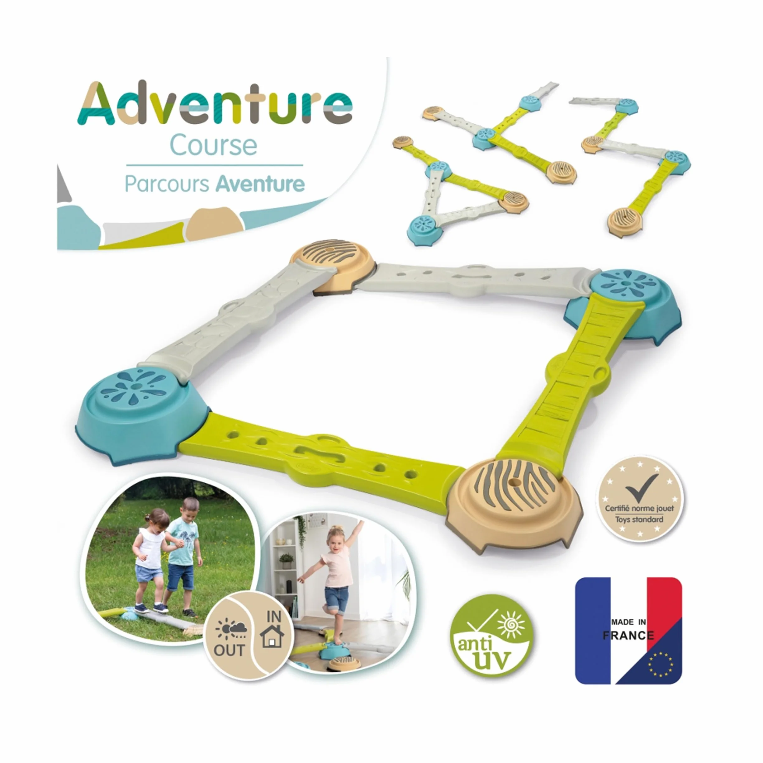 Smoby Zabawki - Równoważenie Adventure Circuit z 4 sekcjami i 4 podstawami, może być montowany według smaku, stopnie antypoślizgowe, od 2 lat.