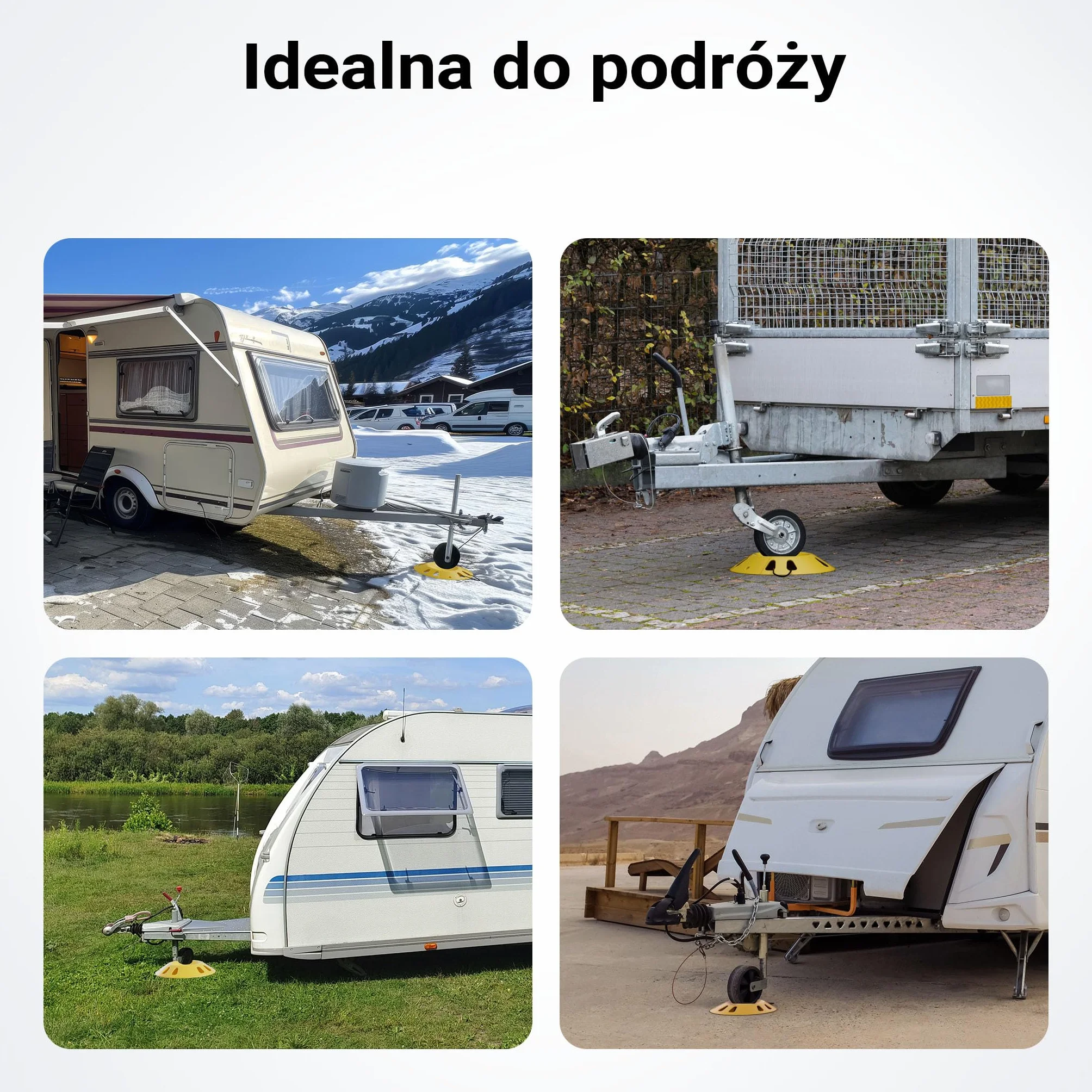 Wiltec Okrągły klin pod koło podporowe 305 mm do 1995 kg, z uchwytem, podkładka HDPE dla kół do Ø 150 mm pod koła przyczepy kempingowej, kampera