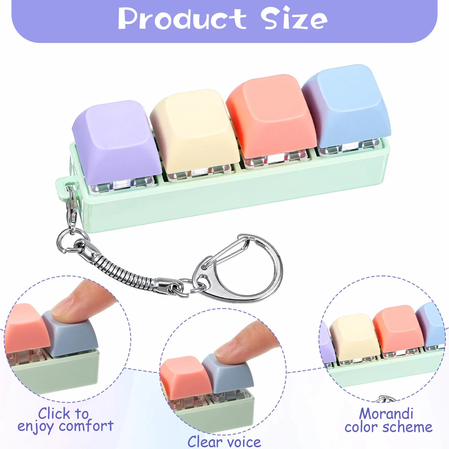 Mabor Fidget Clicker do klawiatury, brelok do klawiatury w 4 kolorach, dekompresyjny, przycisk łagodzący stres, prezenty dla dorosłych kobiet, aby złagodzić stres, mijający czas