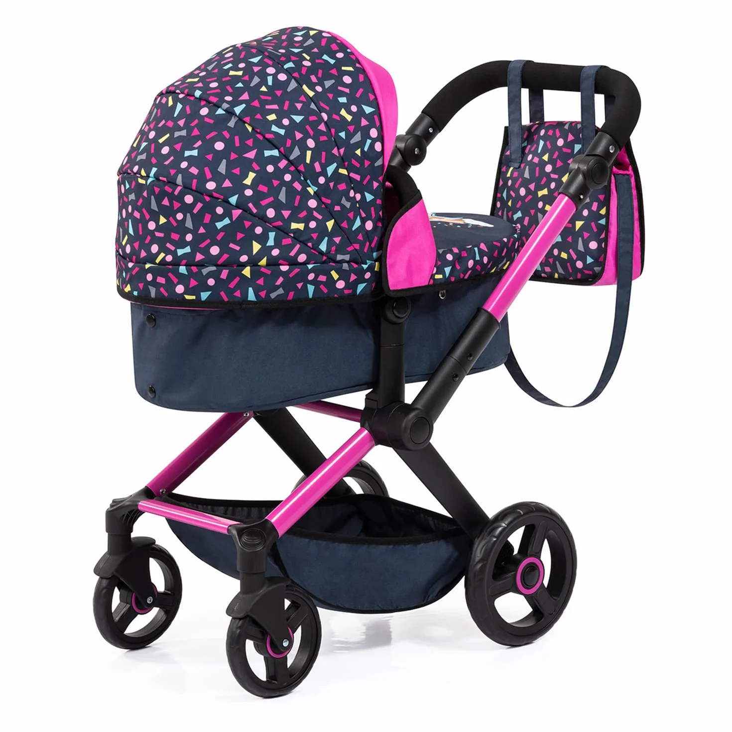 Bayer Design 17080AA Wózek dla lalek combi Xeo z torbą, regulacją wysokości, kolorowy, wróżka, Black, Pink, Fairy